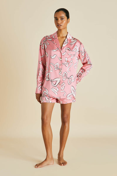 Olivia von Halle | Alba Aileas Pink Bow Silk Satin Pyjamas