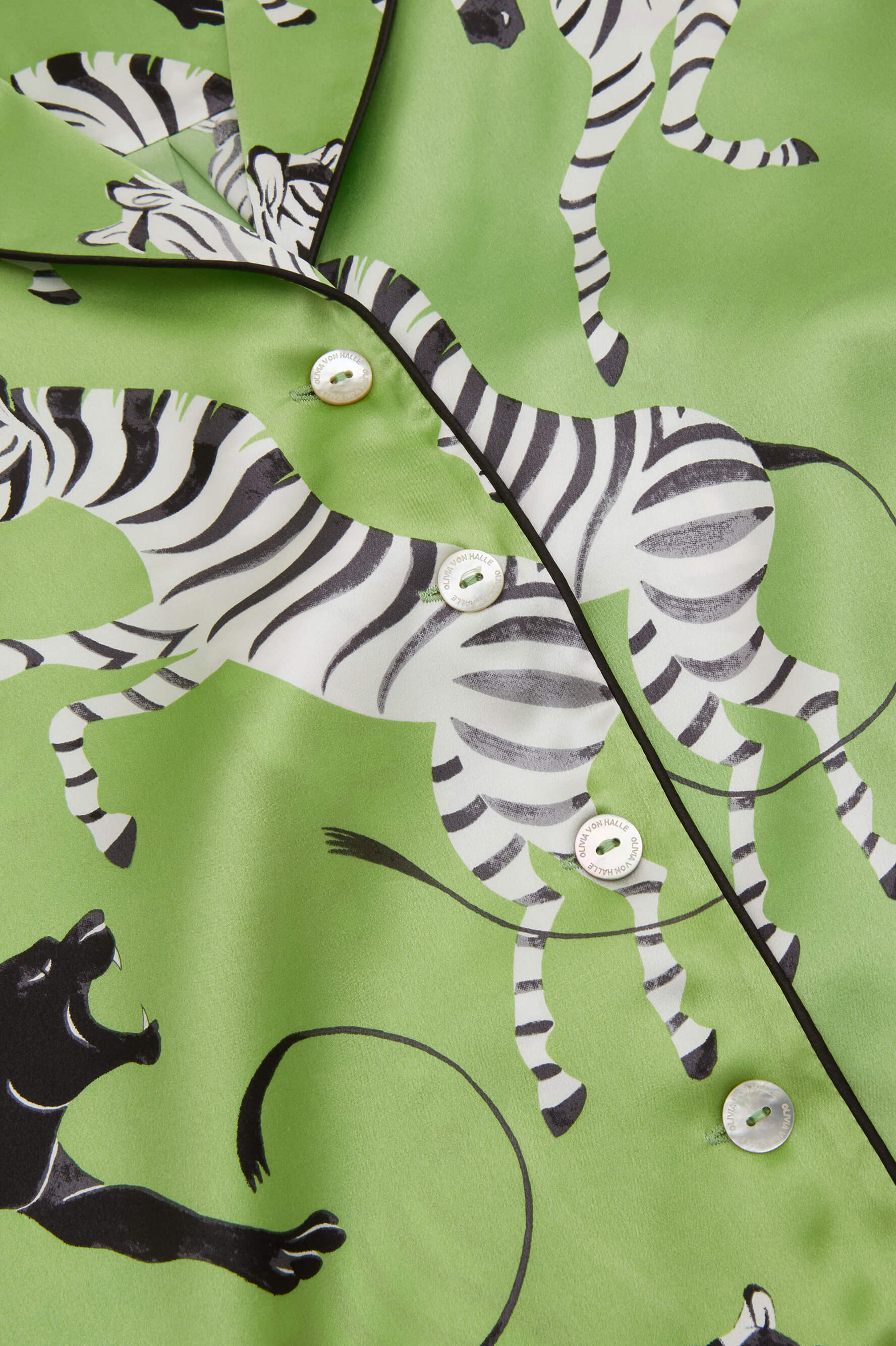 Pyjamas Zebra Alba Green von Olivia Deneuve Halle Silk Satin |