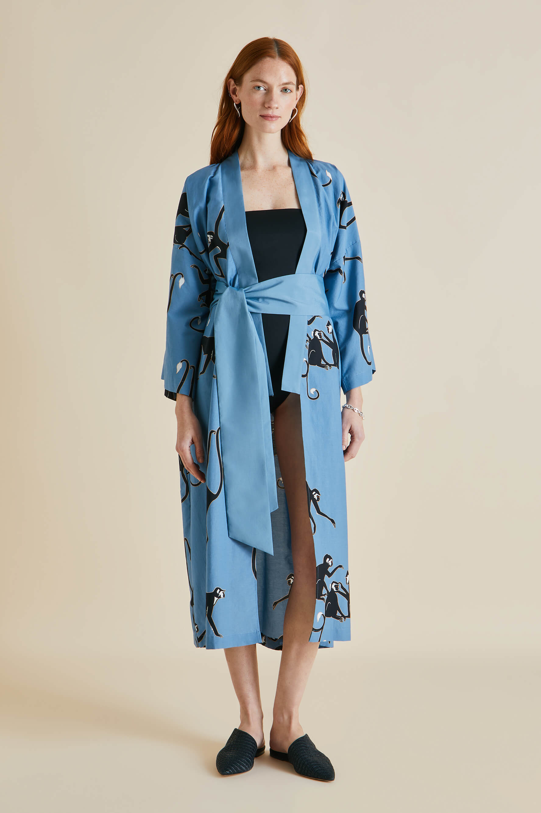 Amaya Jacamar Blue Monkey Cotton-Silk Robe