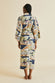 Amaya Ponche Navy Palm Cotton-Silk Robe