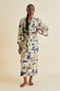 Amaya Ponche Navy Palm Cotton-Silk Robe