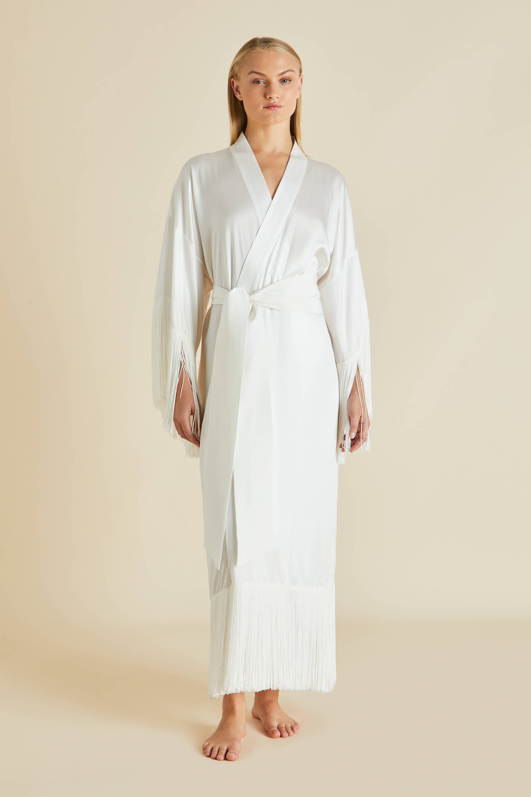 amina ivory fringed silk robe