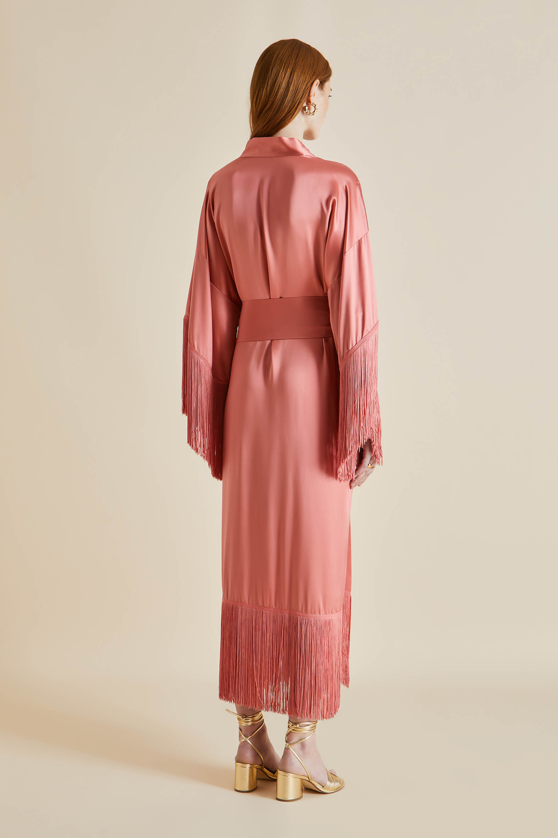 Amina Rose Pink Silk Fringed Robe