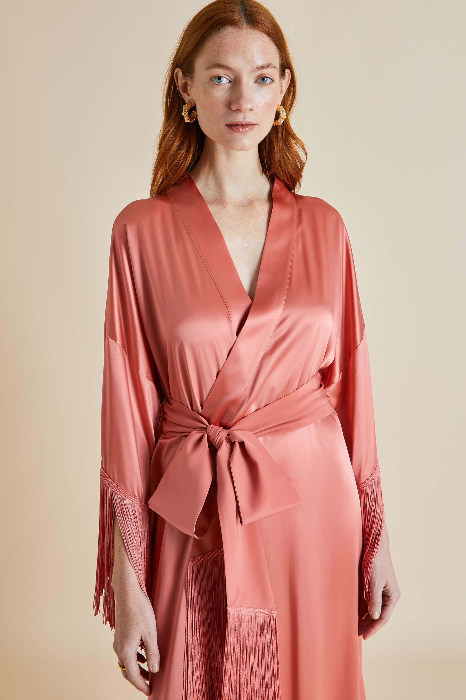 Amina Rose Pink Silk Fringed Robe