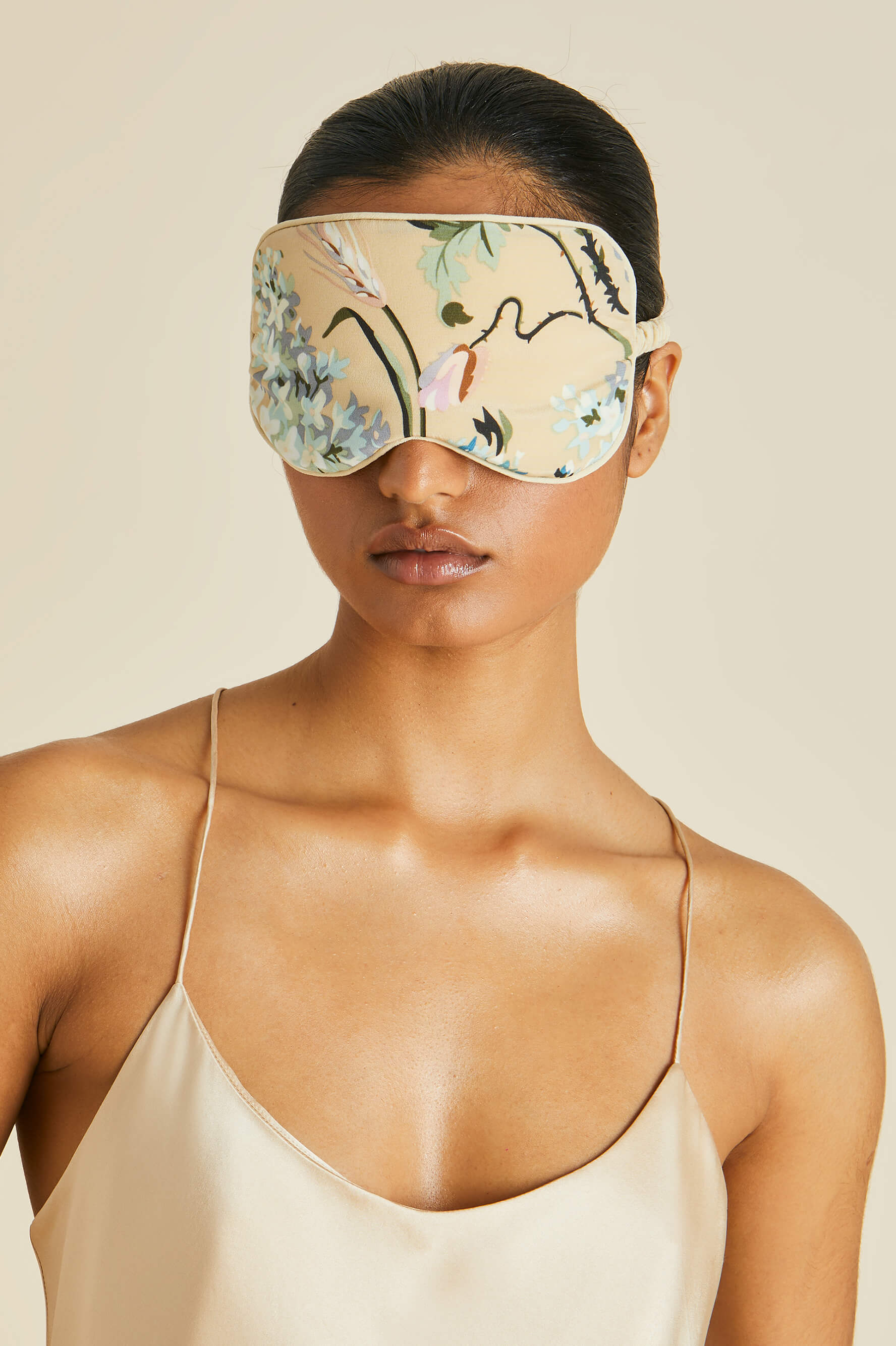 Audrey Elsie Beige Floral Silk Crêpe de Chine Eye Mask