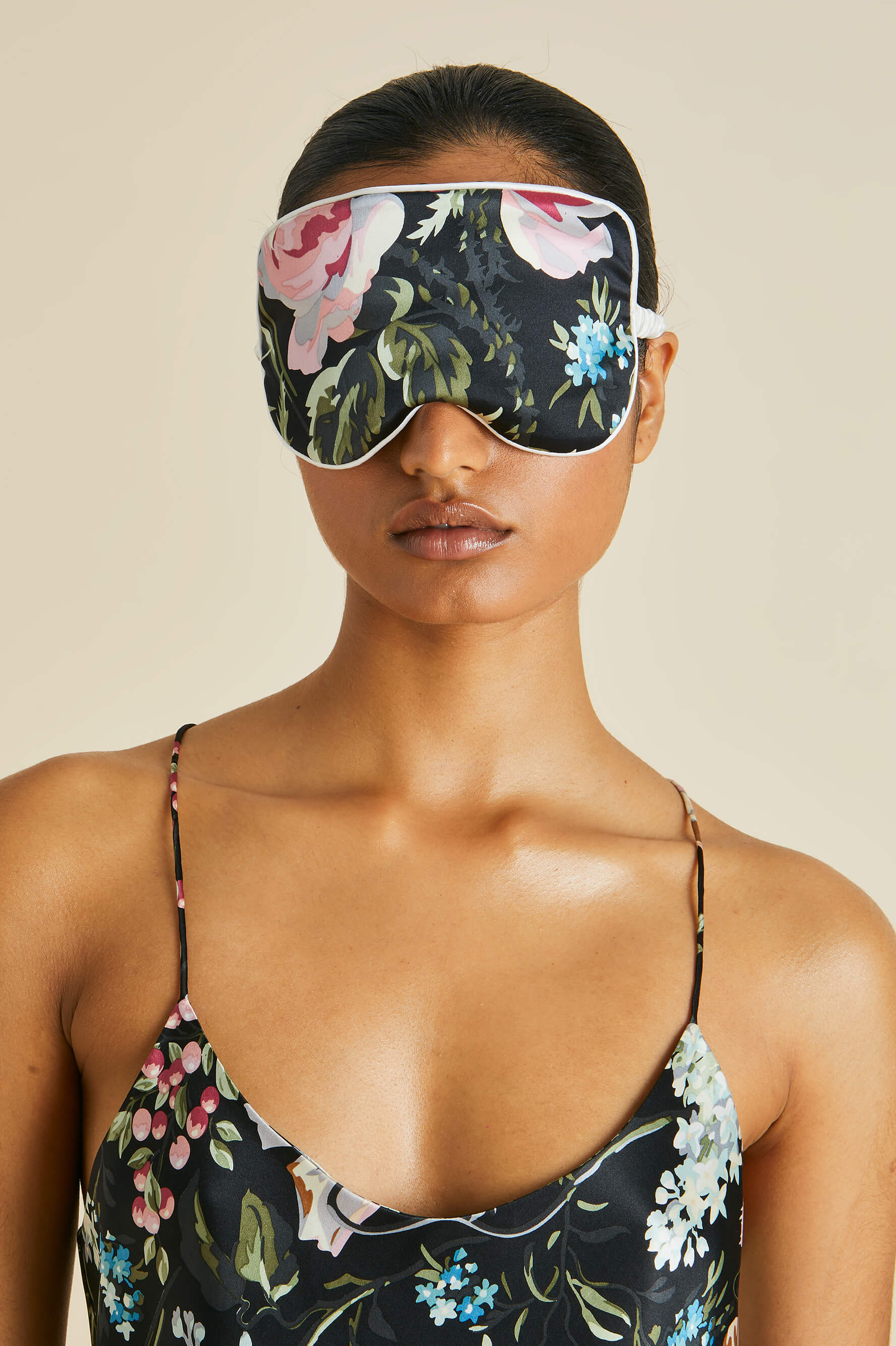 Audrey Esme Black Floral Silk Satin Eye Mask