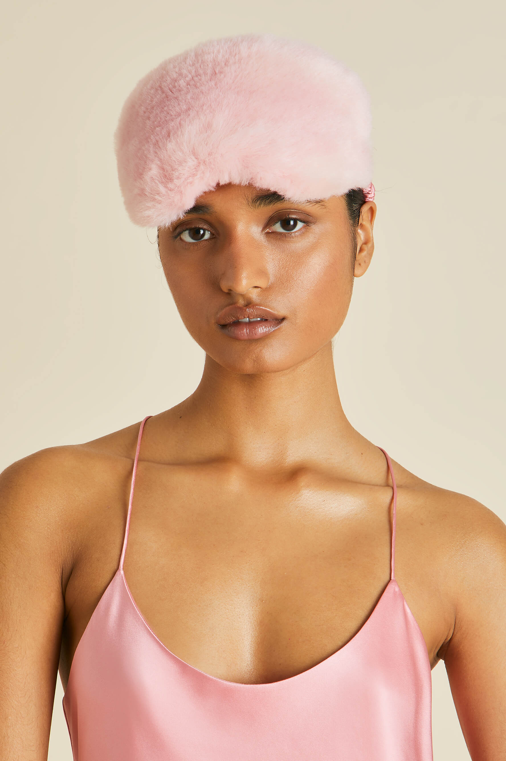 audrey pink faux fur eye mask