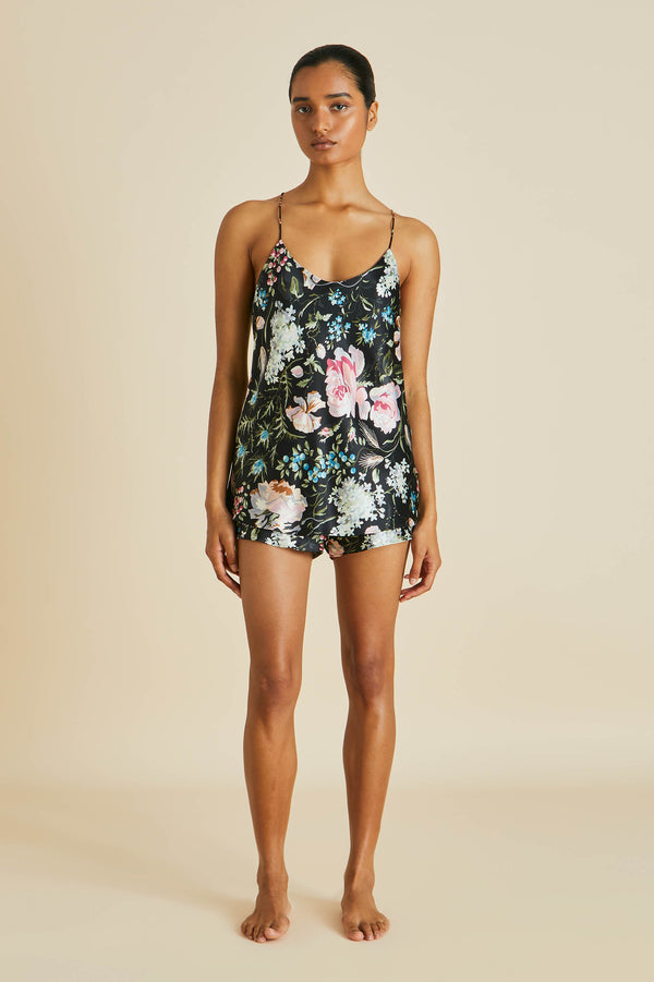 Bella Esme Black Floral Silk Satin Camisole Set