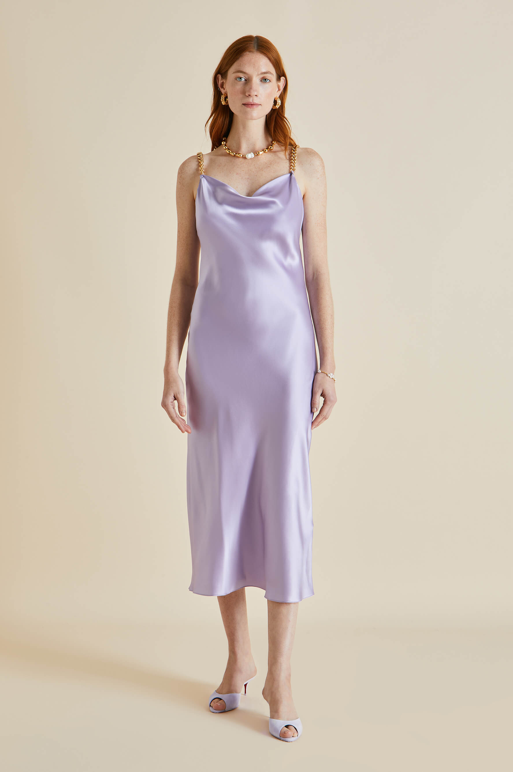 Bibi Lilac Silk Satin Slip Dress