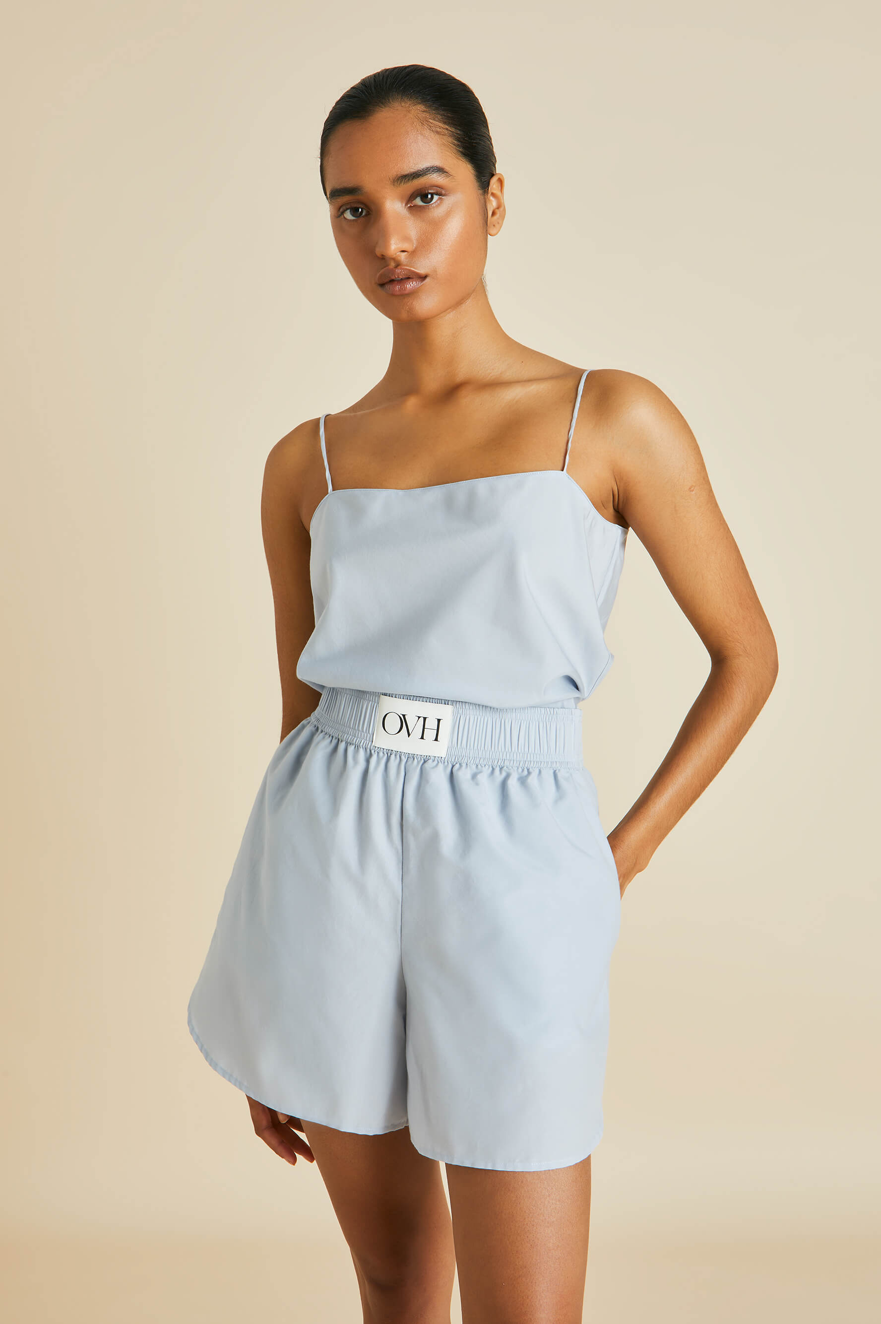 Calypso Blue Camisole Set in Cotton-Silk