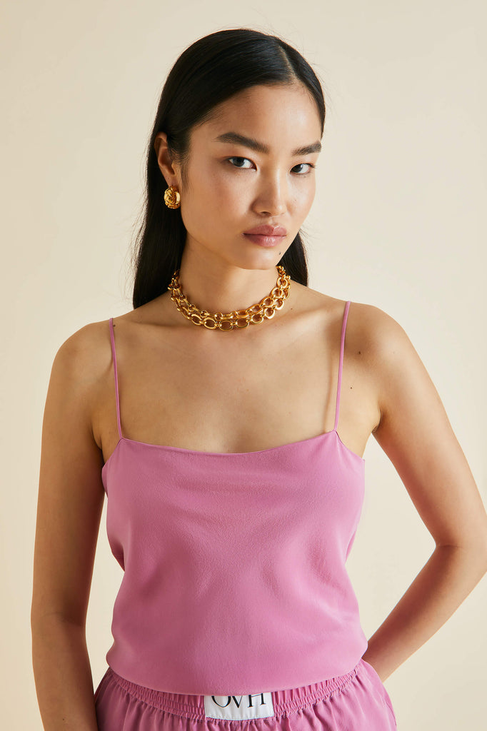 Calypso Pink Silk Crêpe de Chine Camisole Set