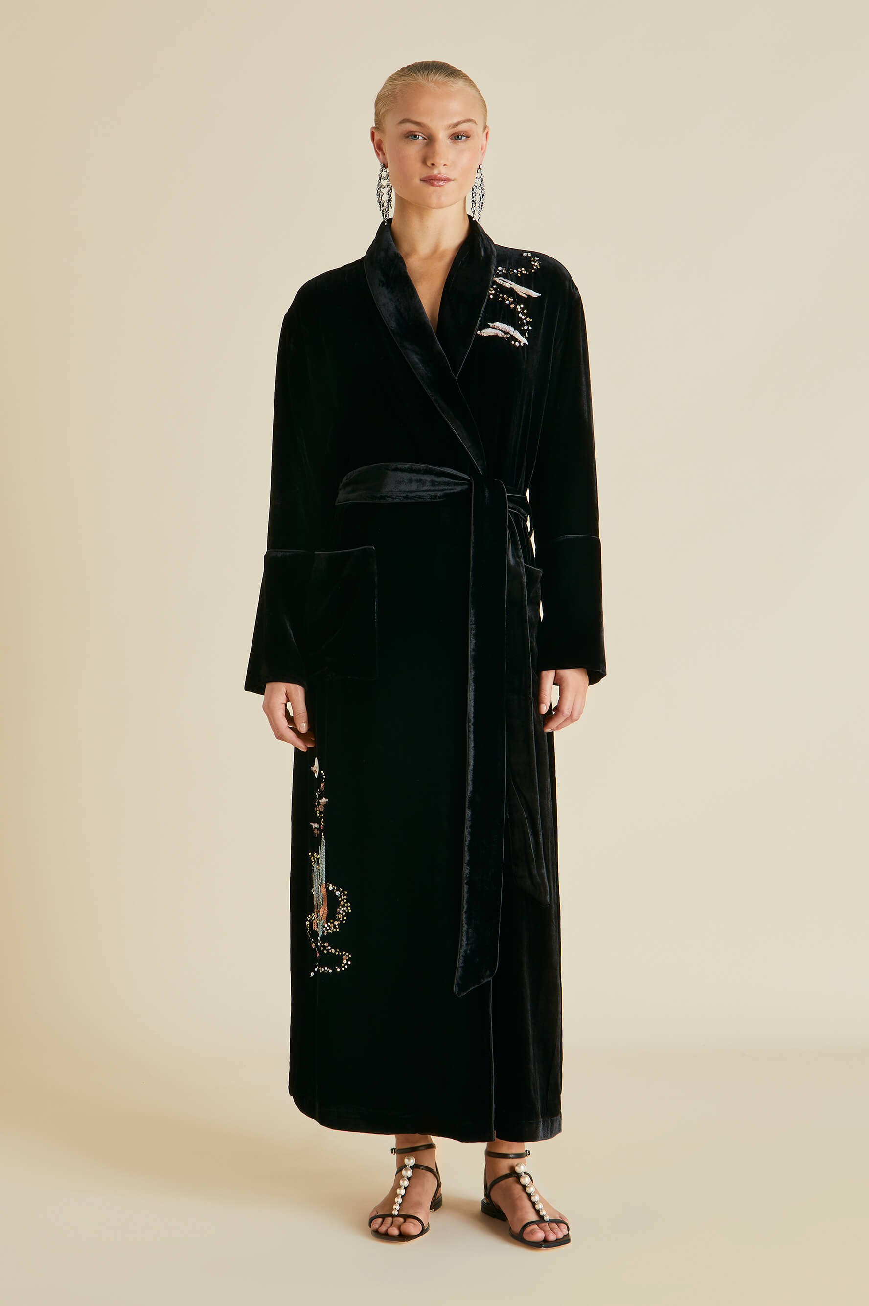 Capability Arcadia Black Embellished Silk Velvet Robe