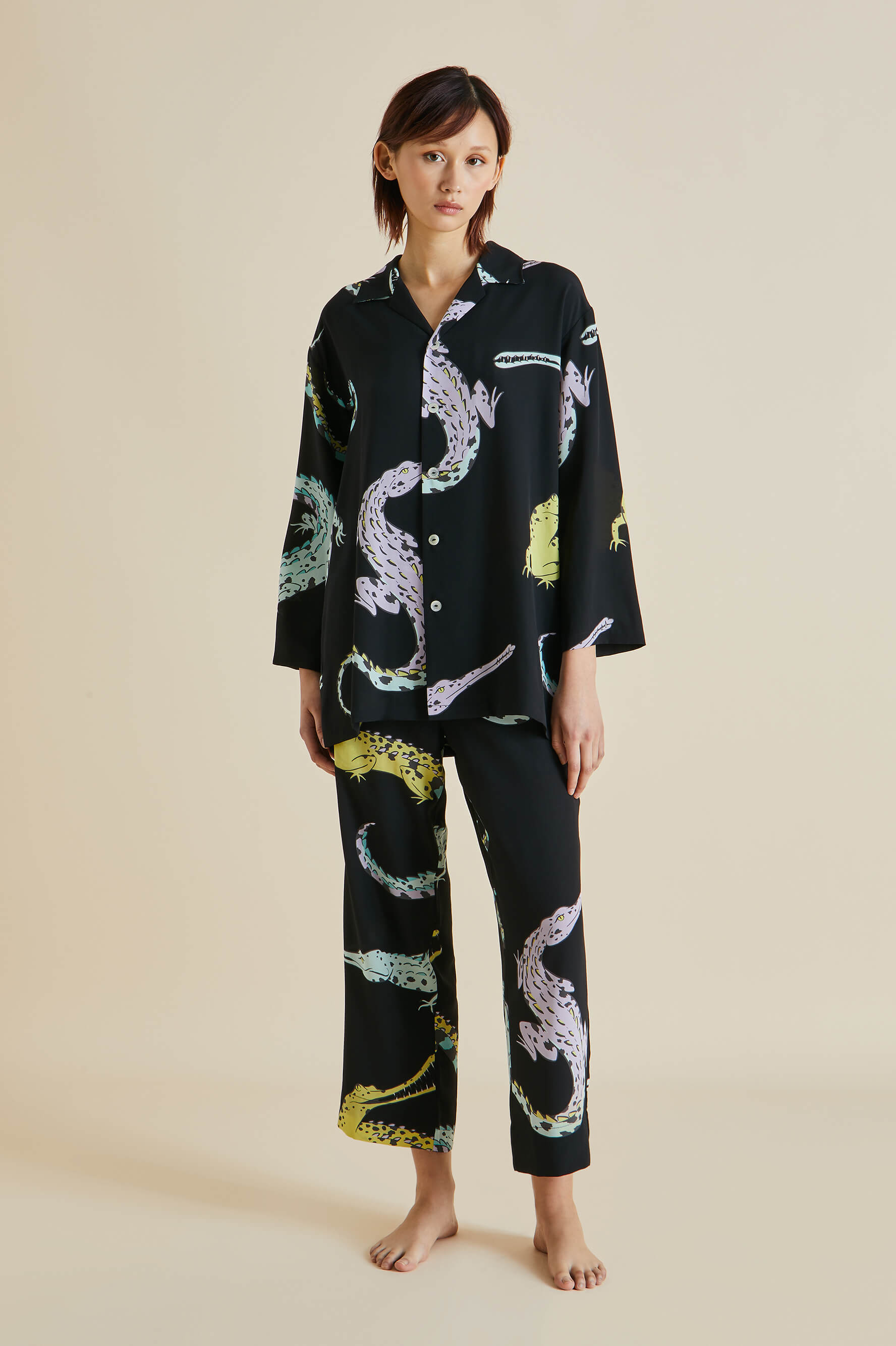 Casablanca Sanuk Black Crocodile Silk Crêpe de Chine Pyjamas