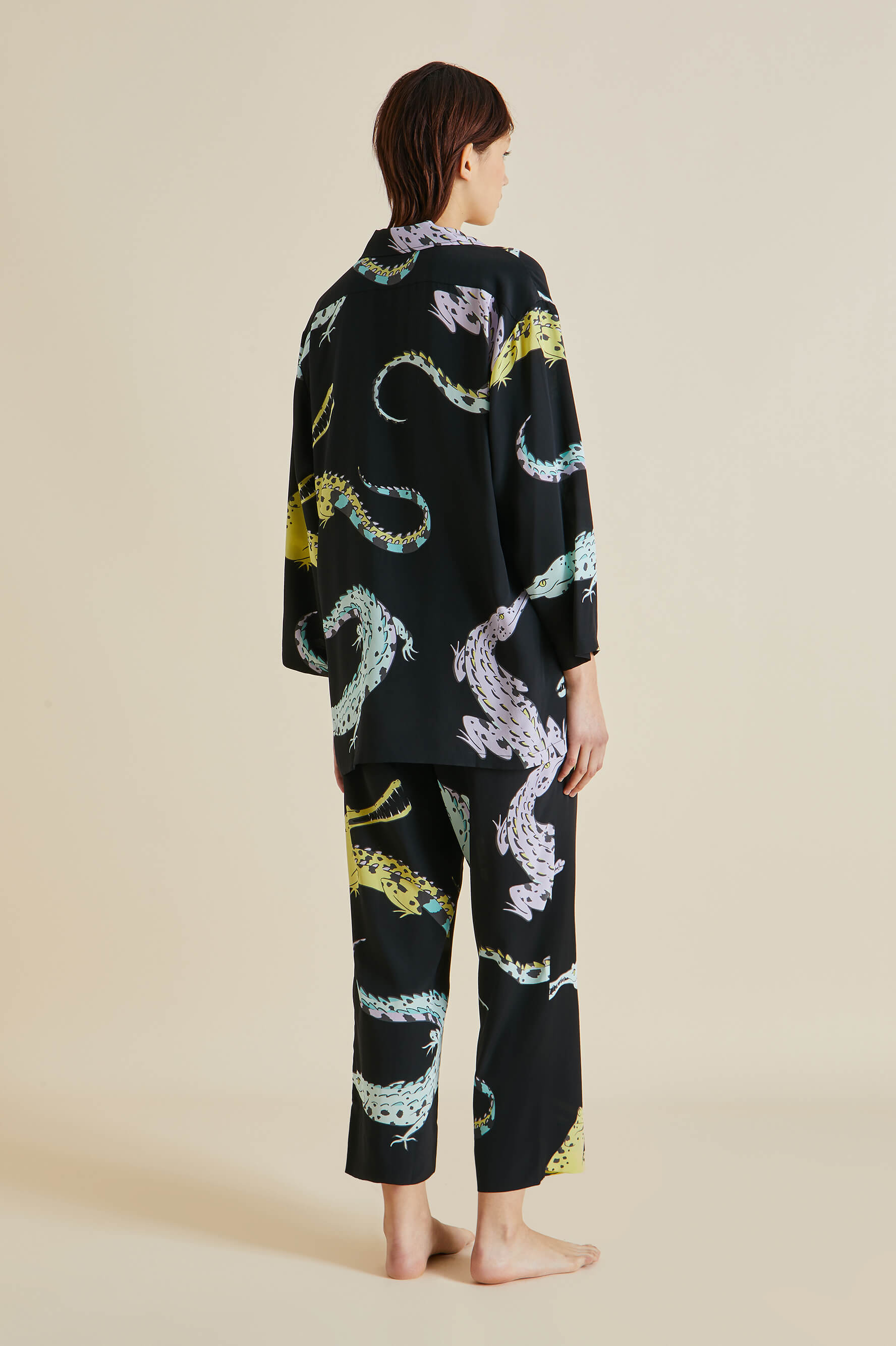 Casablanca Sanuk Black Crocodile Silk Crêpe de Chine Pyjamas