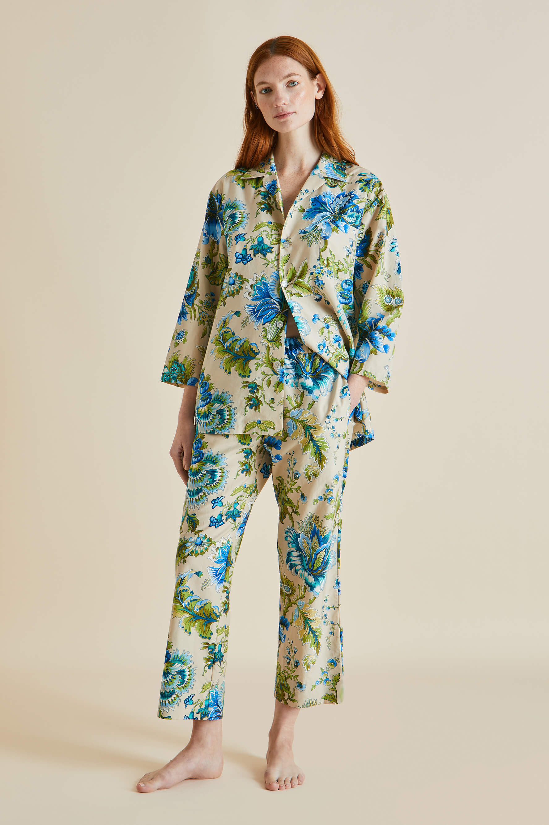 casablanca blue floral print cotton silk pyjama set