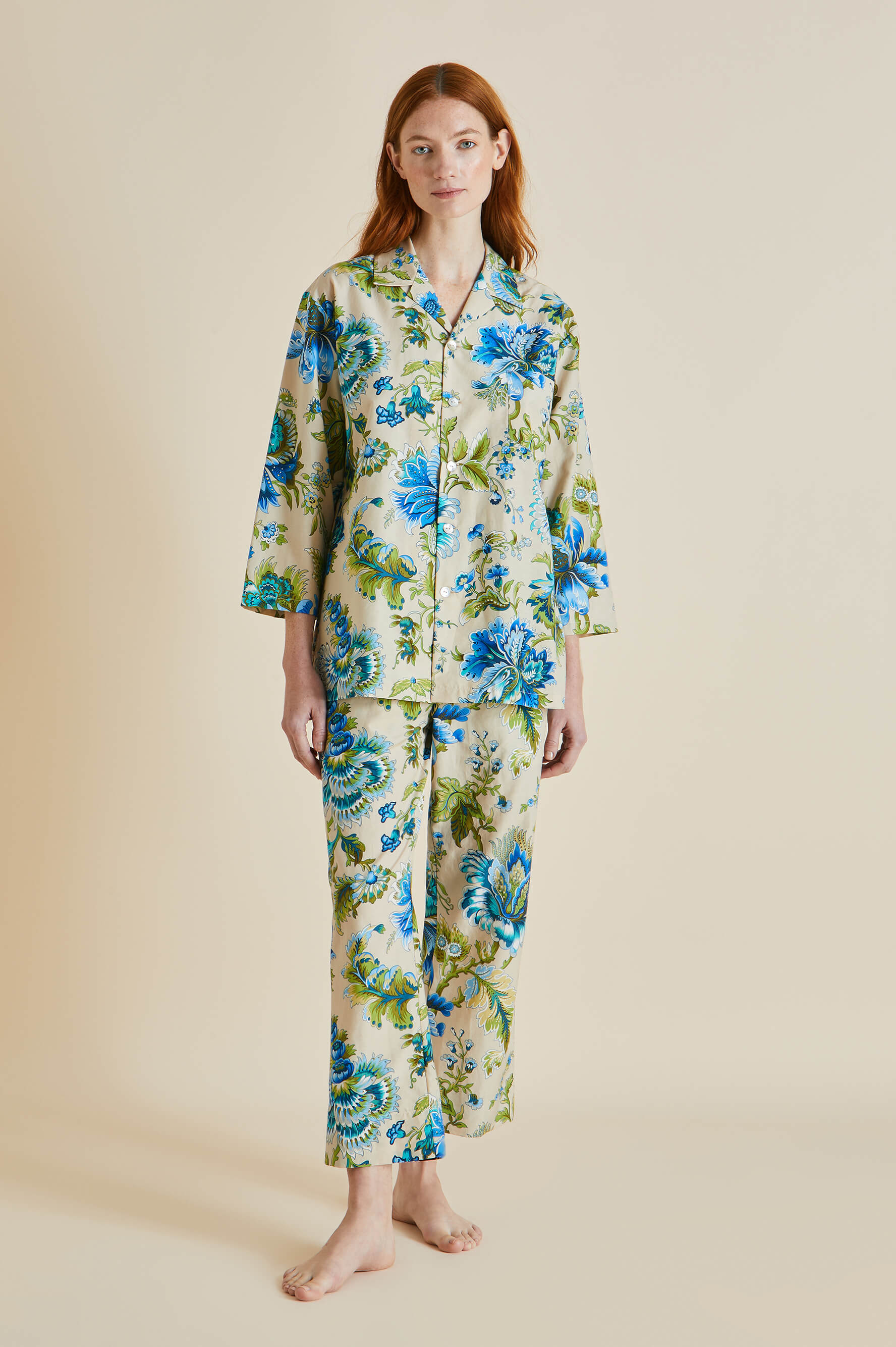Casablanca Jasmine Blue Floral Cotton-Silk Pyjamas