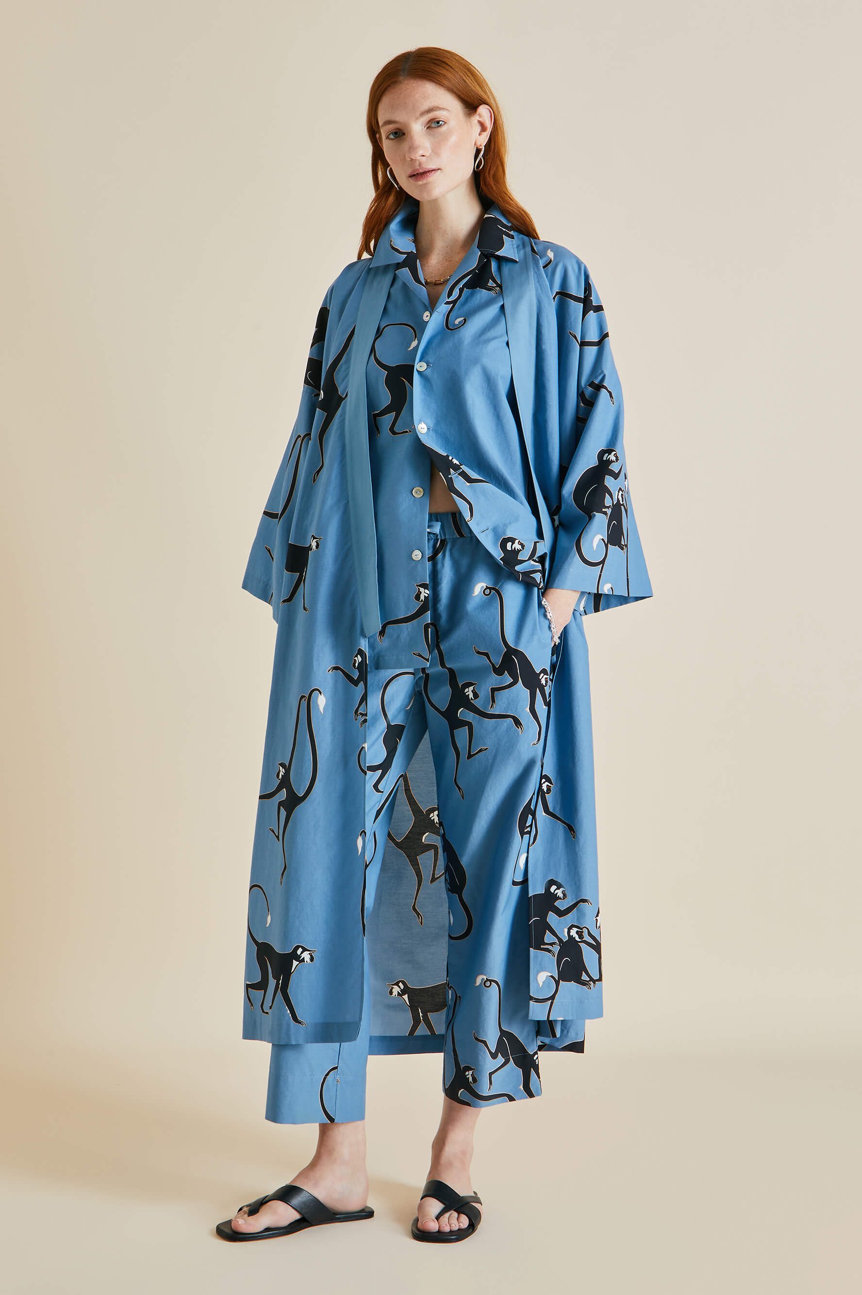 Casablanca Jacamar Blue Monkey Cotton-Silk Pyjamas