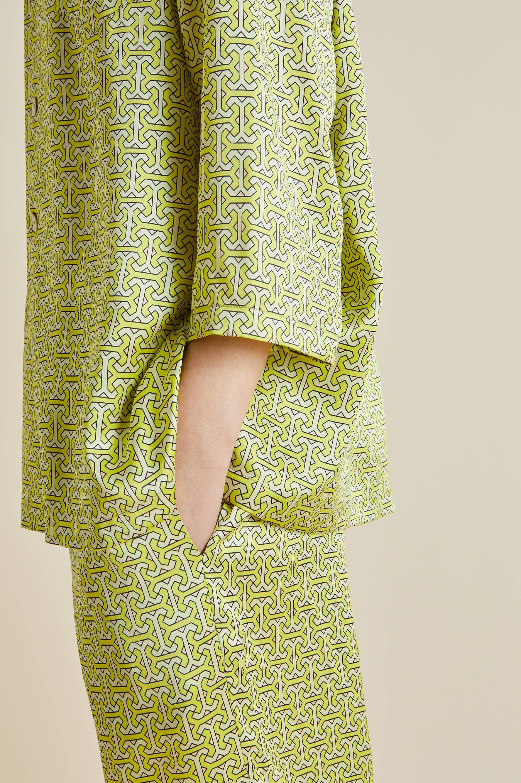 Casablanca Mirage Green Geometric Silk Satin Pyjamas