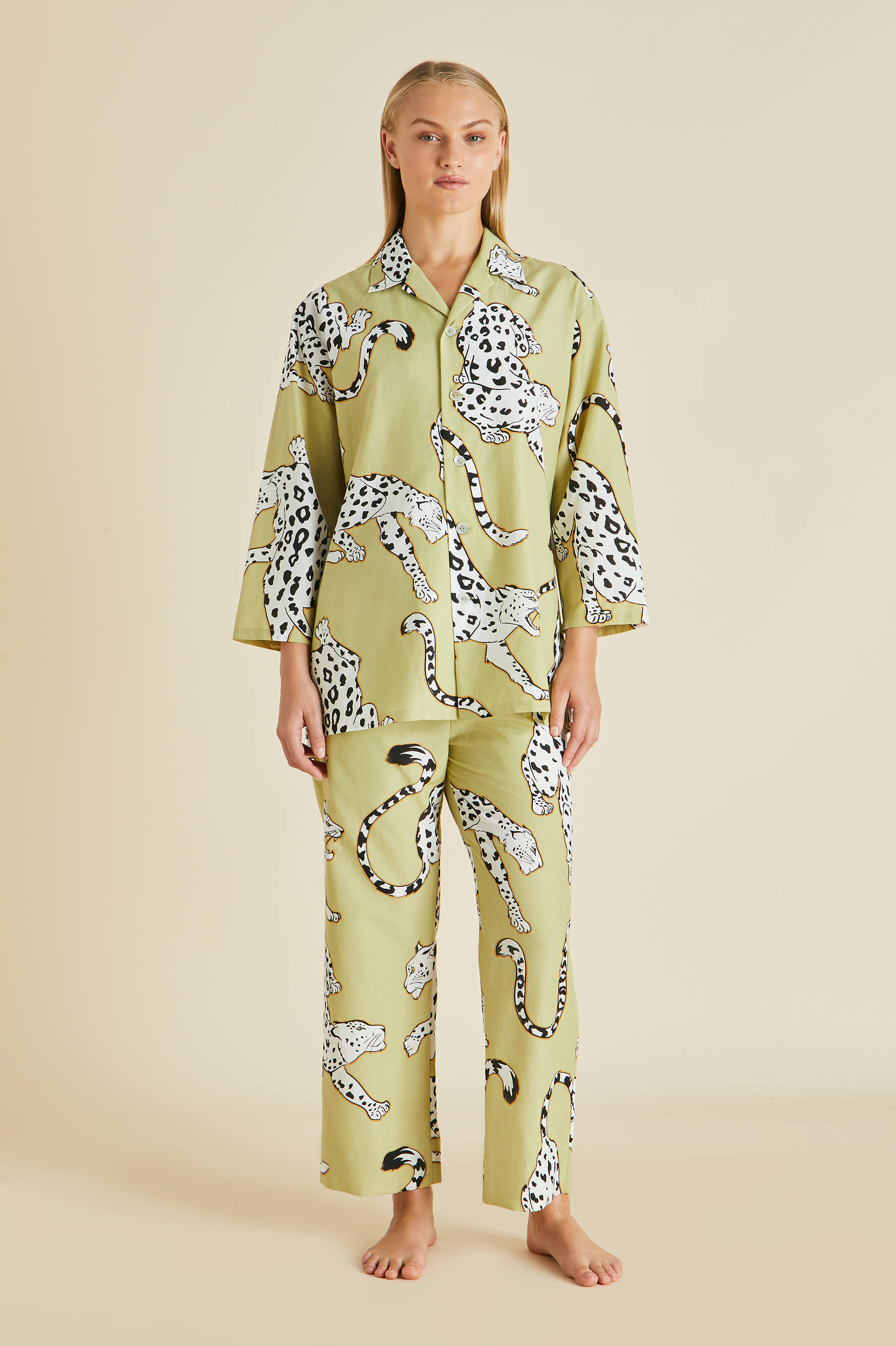 casablanca green leopard cotton silk pyjamas