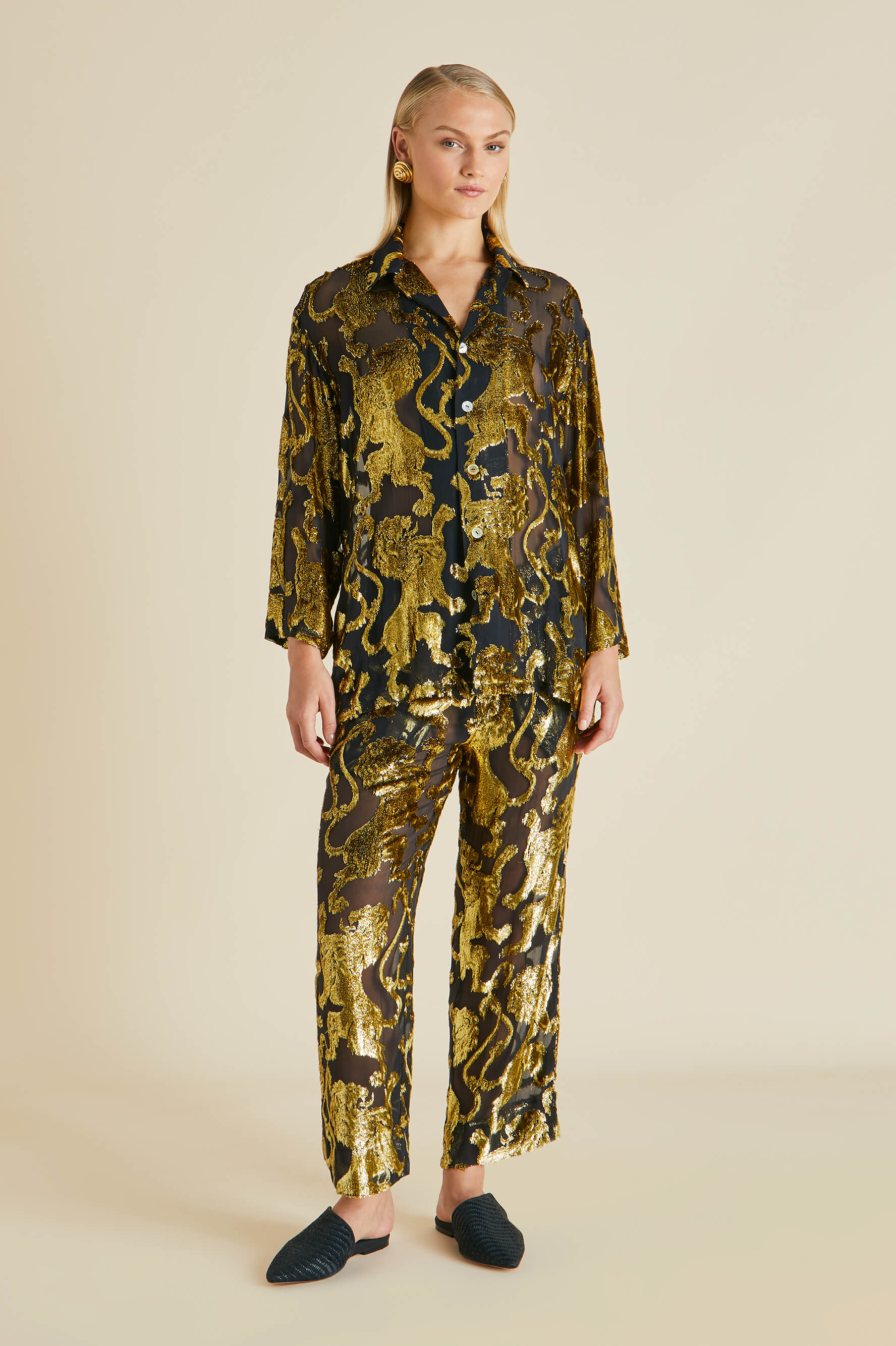 casablanca gold lion velvet lurex pajamas