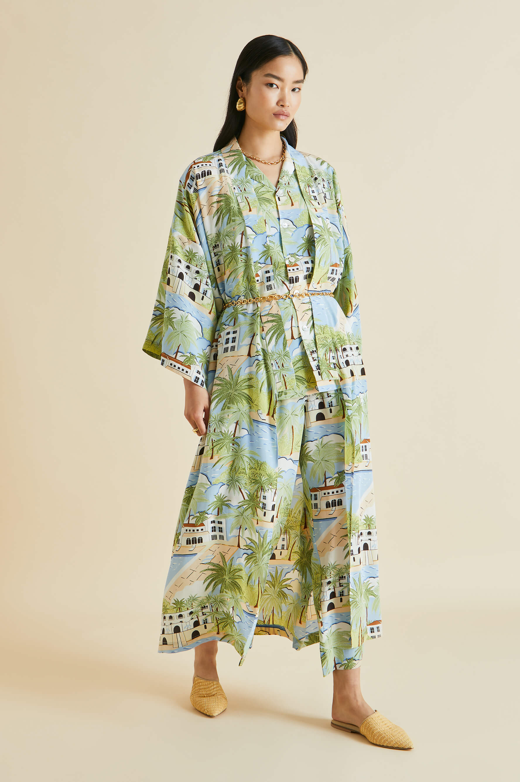 Casablanca Pablo Green Palm Silk Crêpe de Chine Pyjamas