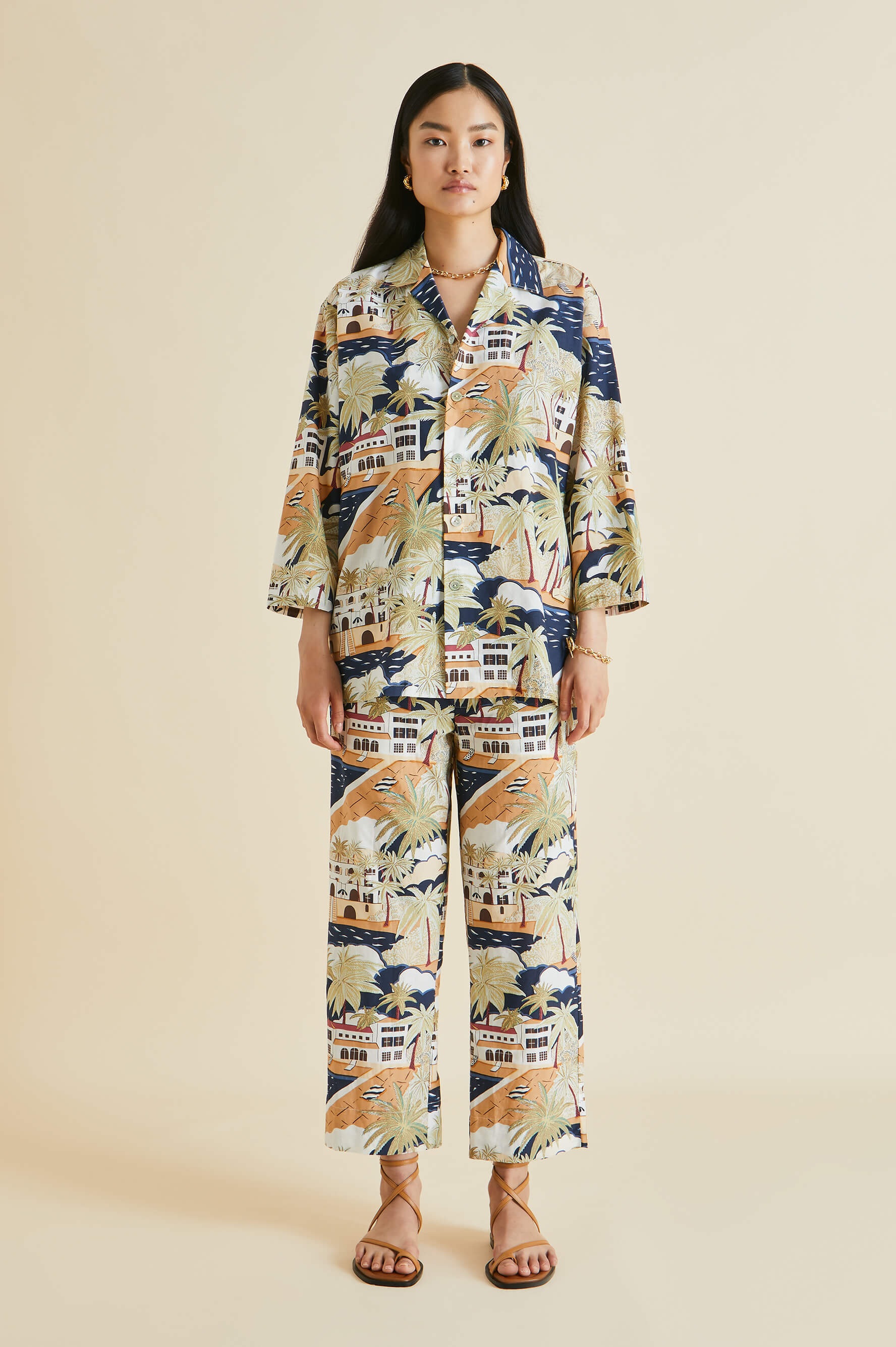 Casablanca Ponche Navy Palm Cotton-Silk Pyjamas