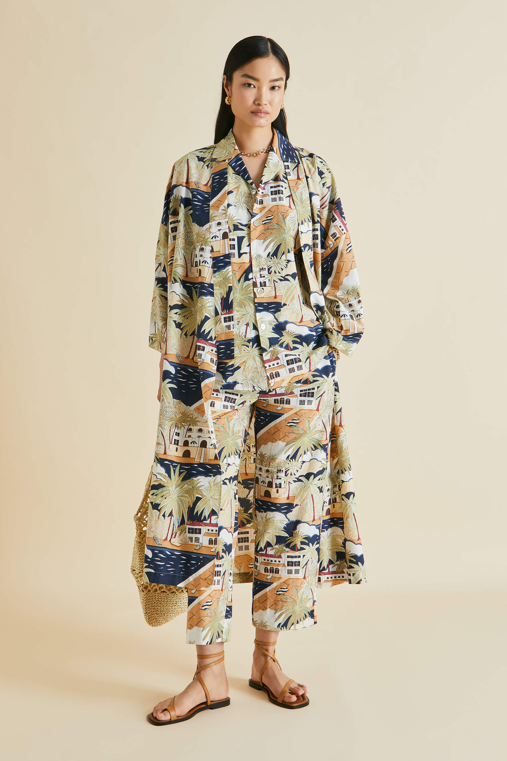 Casablanca Ponche Navy Palm Cotton-Silk Pyjamas