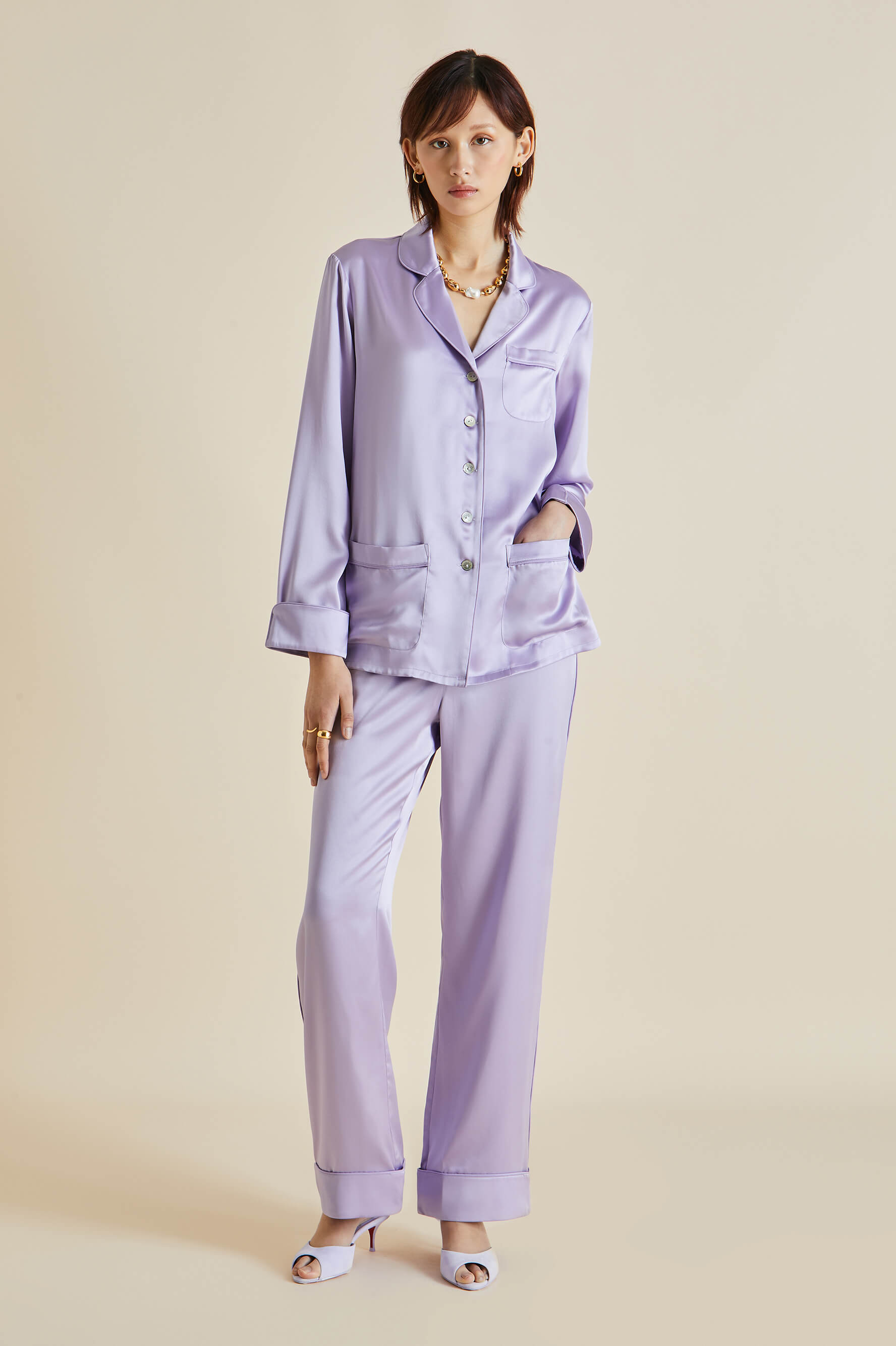 Coco Lilac Silk Satin Pyjamas