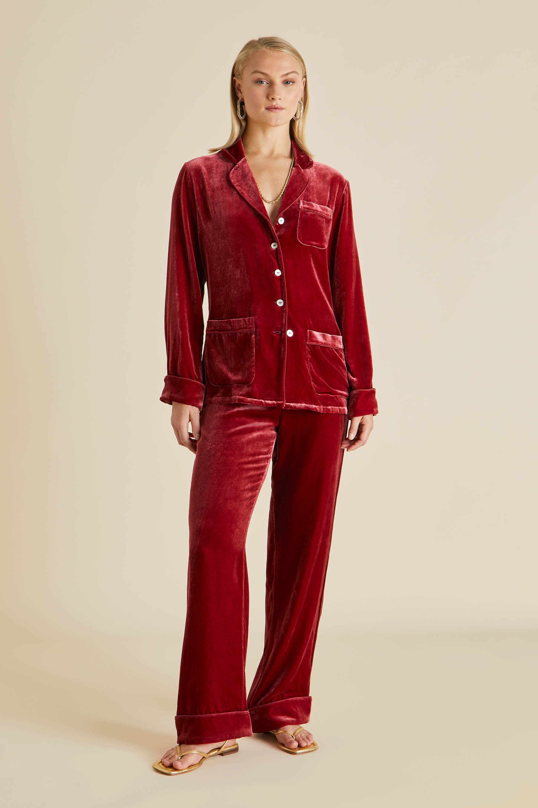 Coco Port Red Silk Velvet Pyjamas