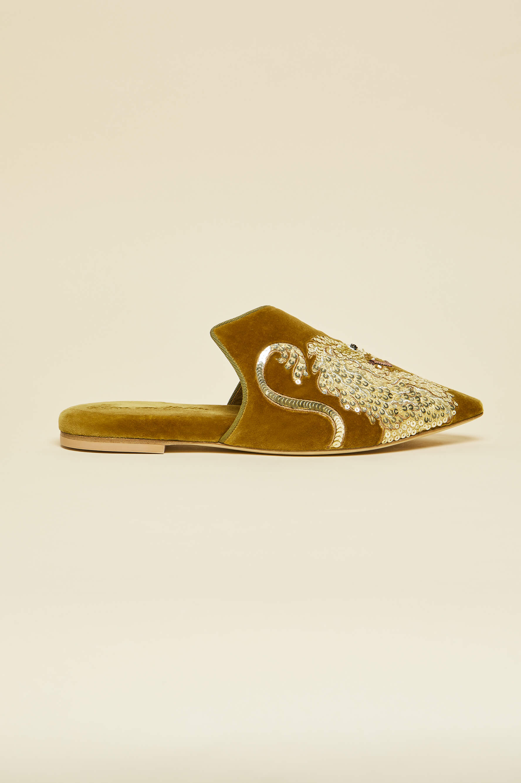 contessa gold embellished silk velvet slippers