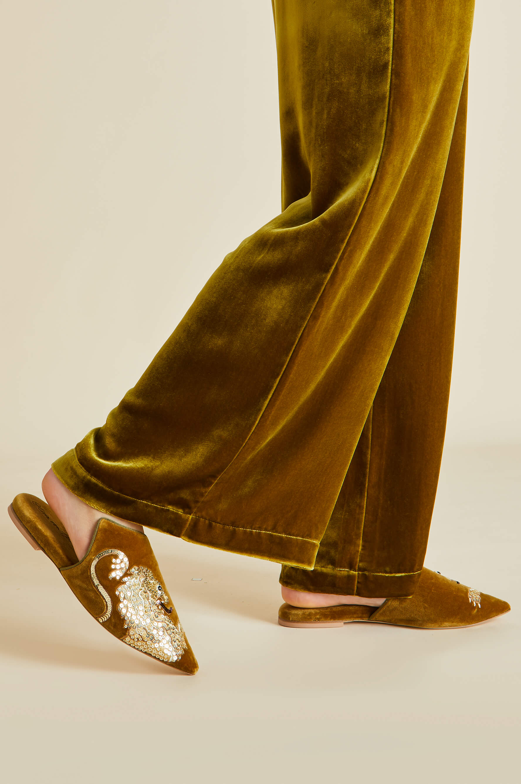 Contessa August Gold Embellished Silk Velvet Slippers