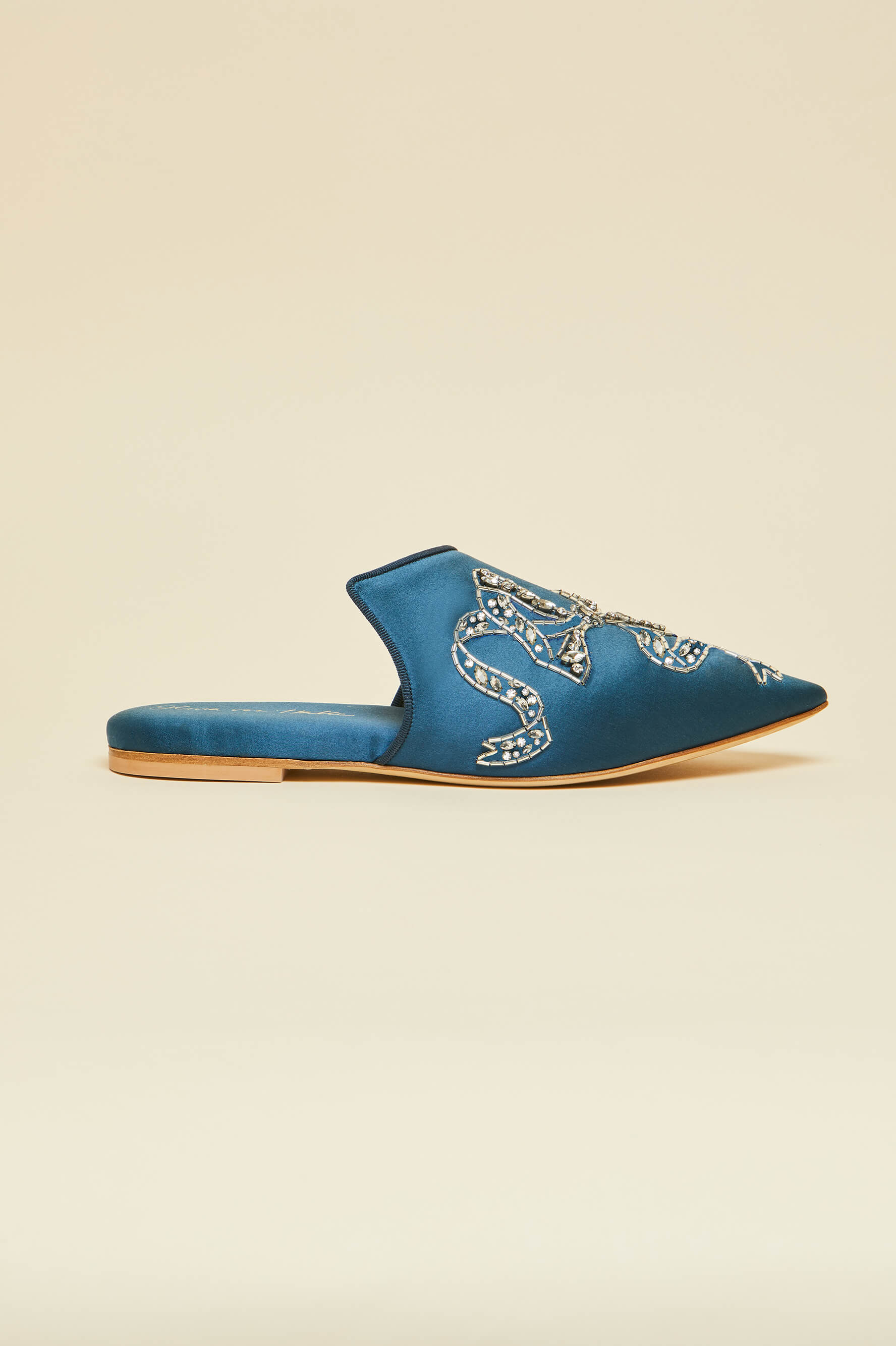 Contessa Grace Blue Embellished Silk Satin Slippers