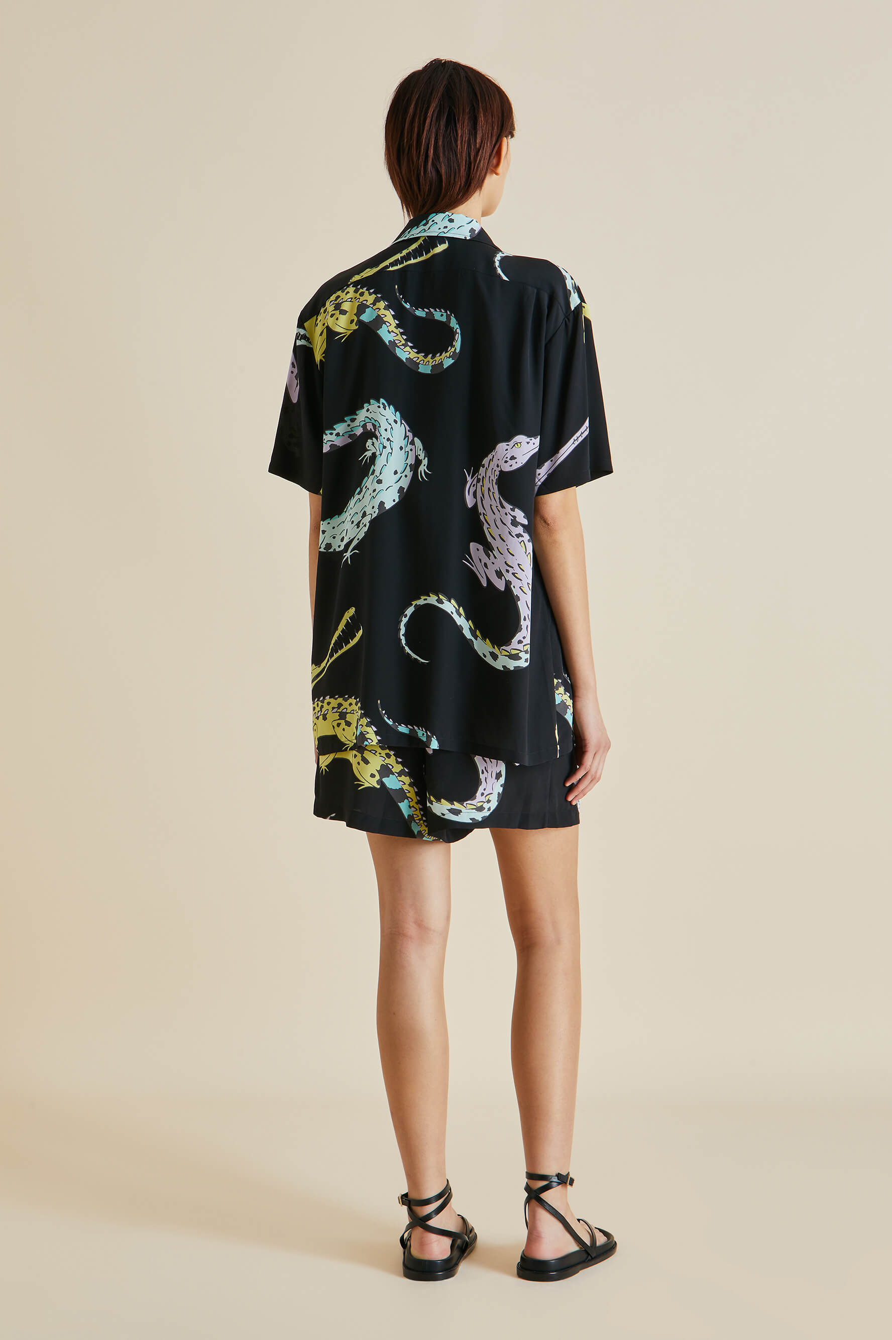 Emeli Sanuk Black Crocodile Silk Crêpe de Chine Pyjamas