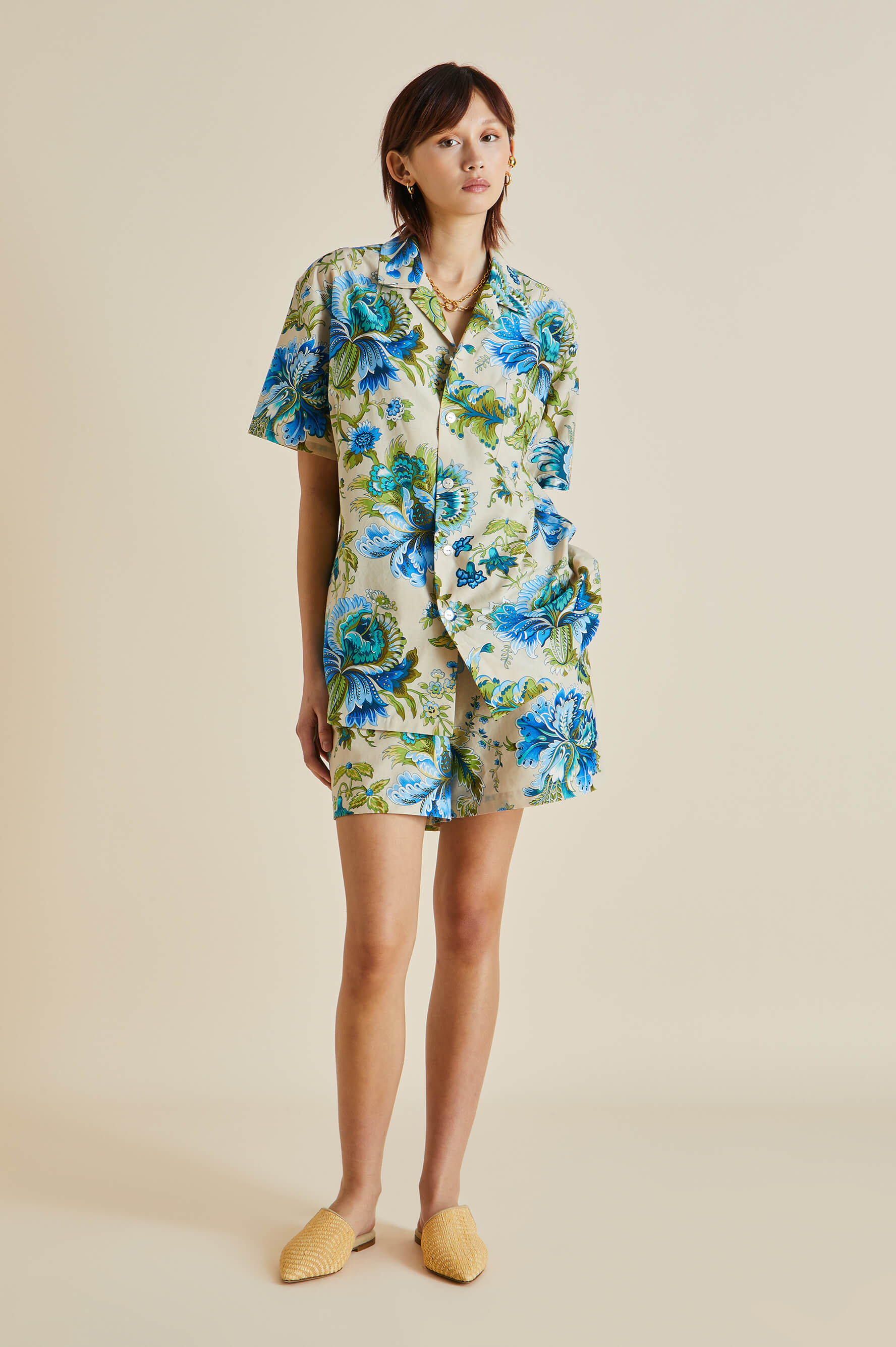 Emeli Jasmine Blue Floral Cotton-Silk Pyjamas