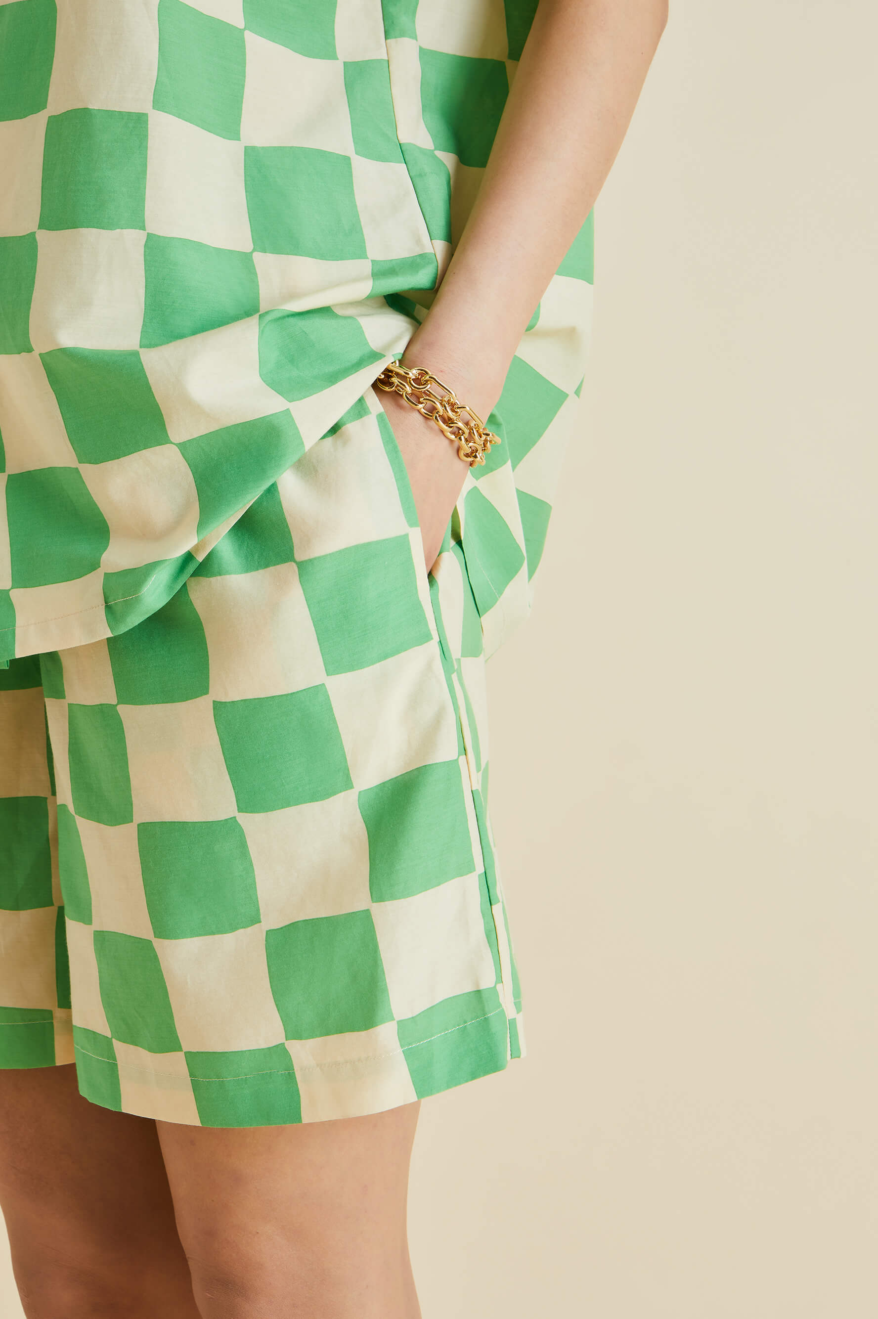 Emeli Croisette Green Gingham Cotton-Silk Pyjamas