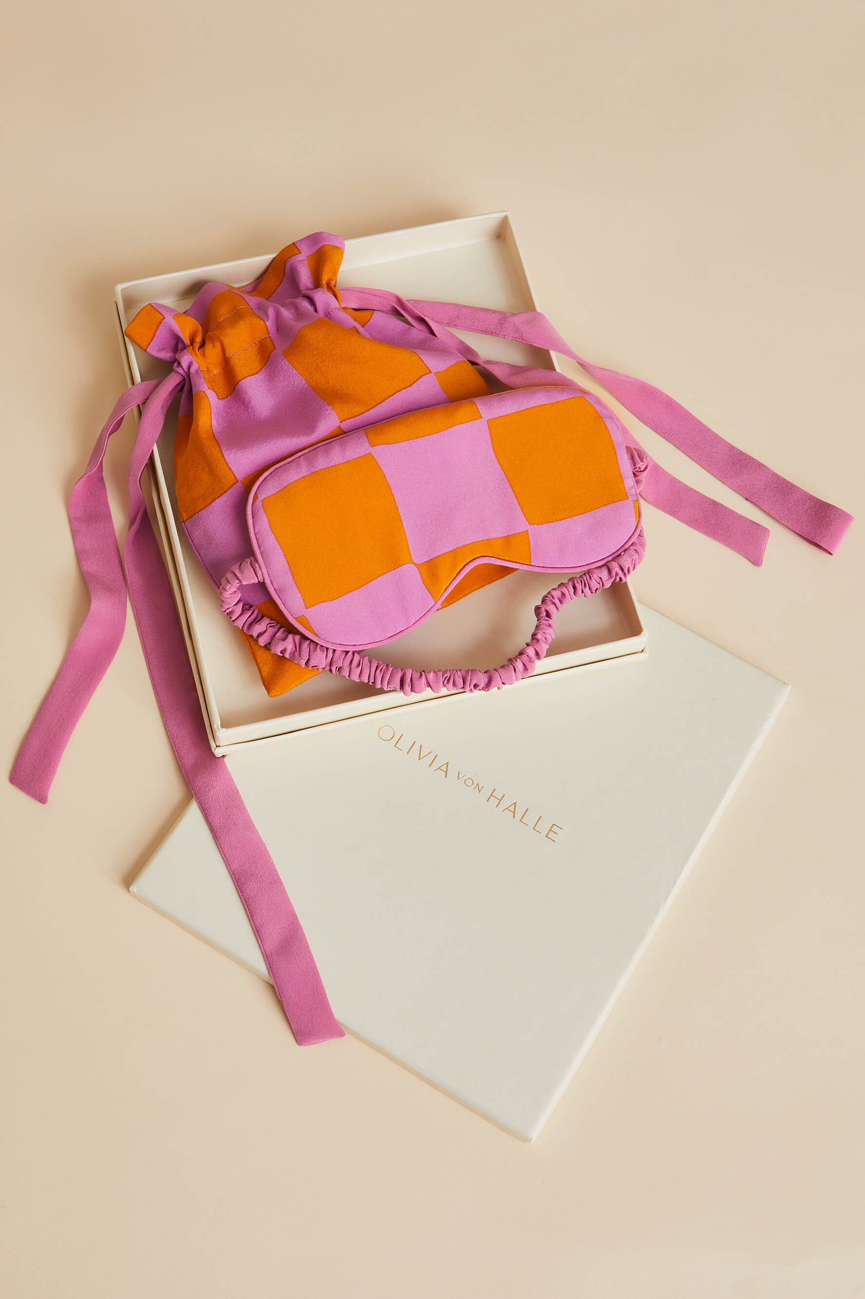 Signac Pink Gingham Silk Crêpe de Chine Eye Mask