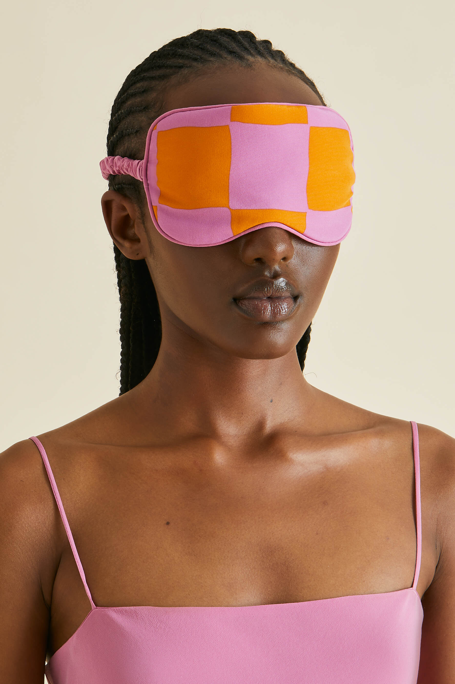 Signac Pink Gingham Silk Crêpe de Chine Eye Mask