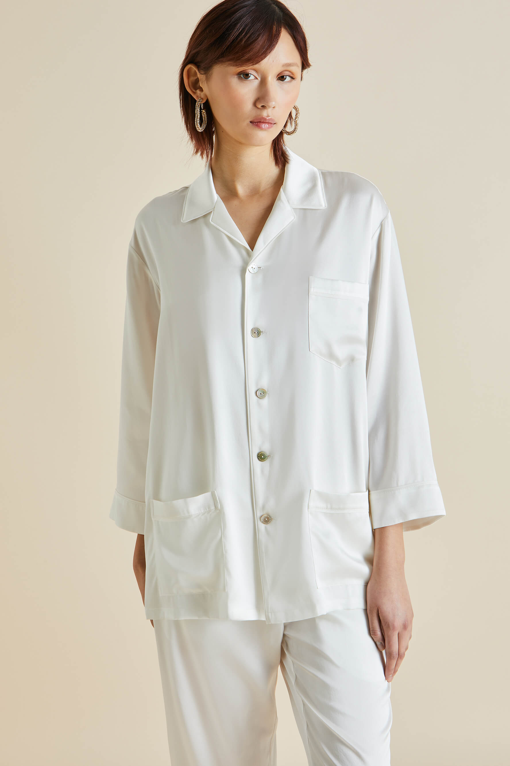 Fifi Ivory White Pyjamas in Silk Satin