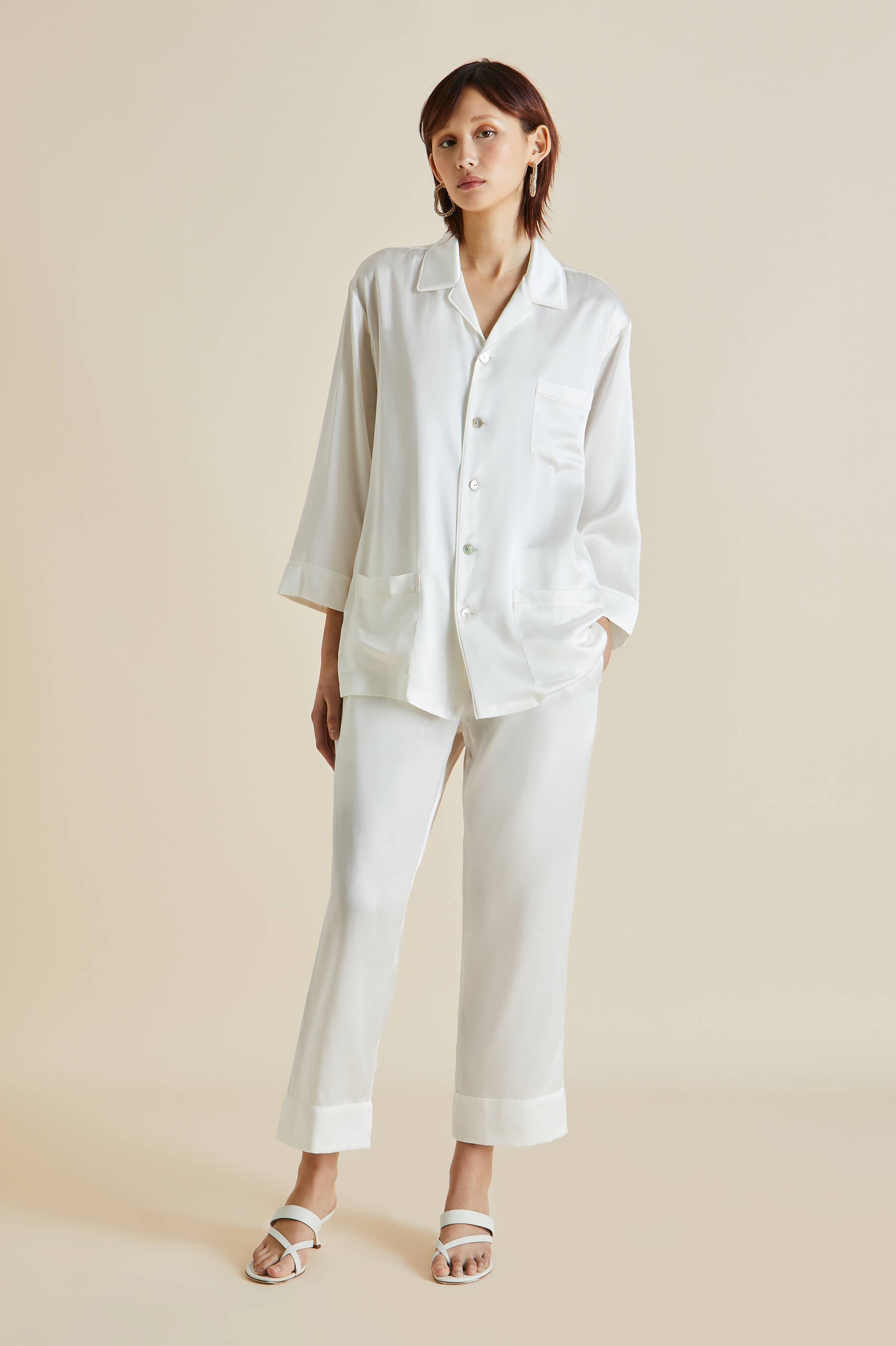 Fifi Ivory White Silk Satin Pyjamas