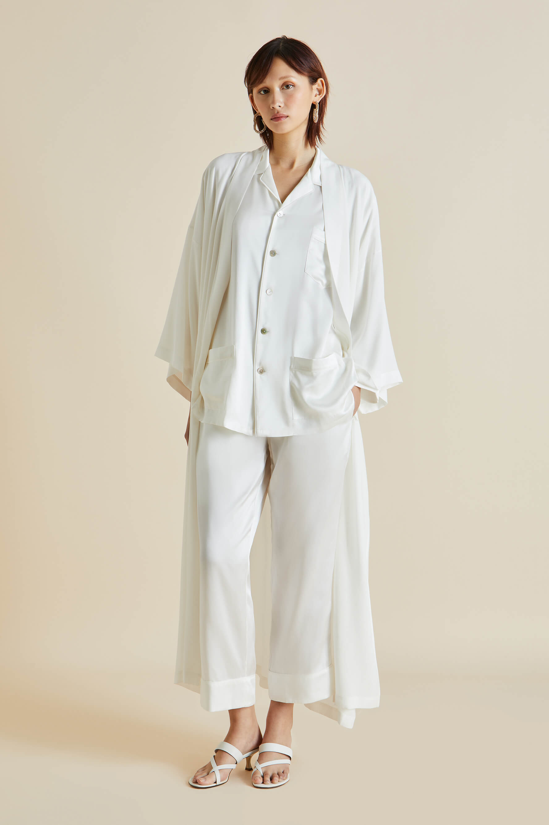 Fifi Ivory White Pyjamas in Silk Satin