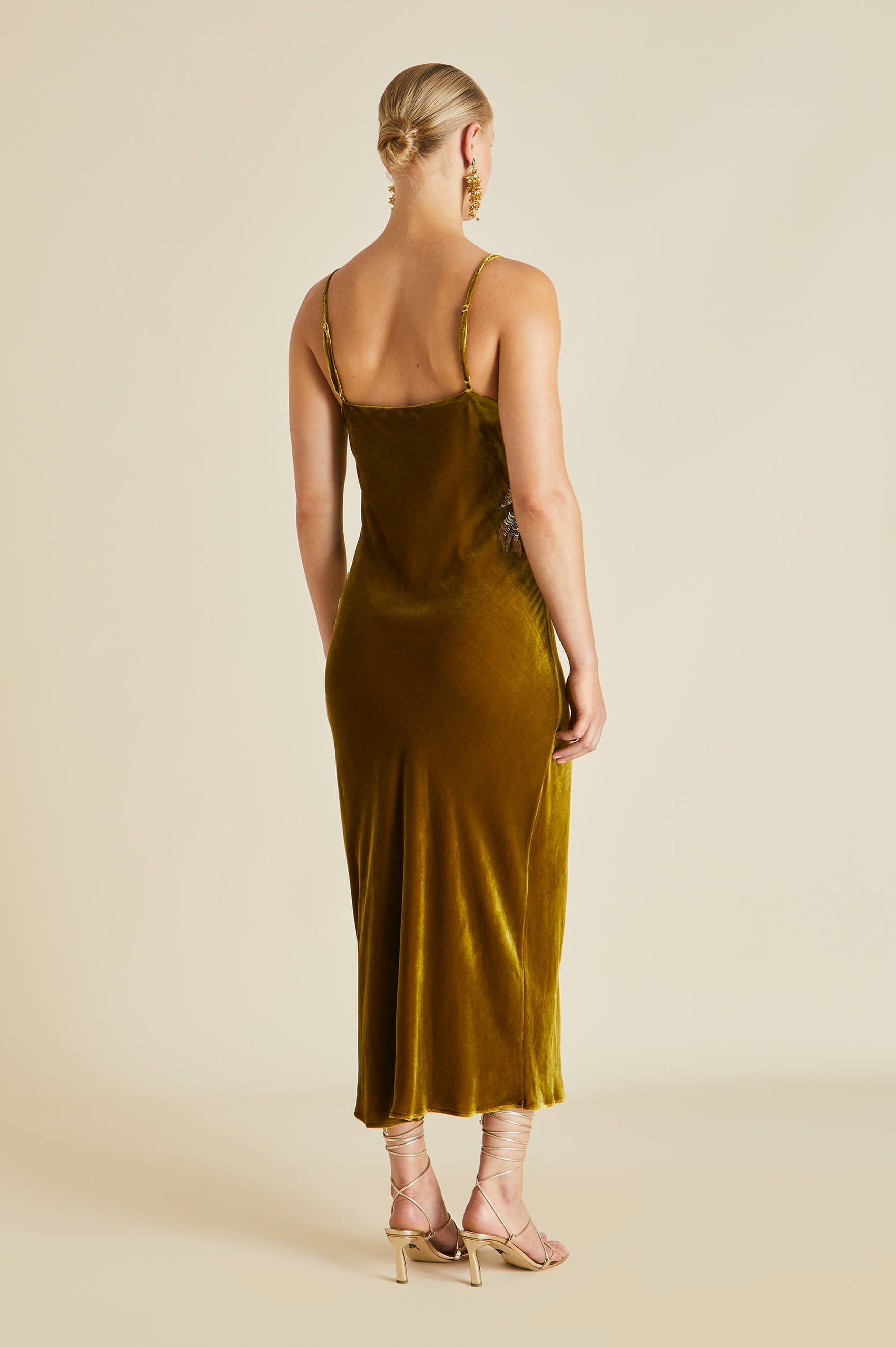 Icon August Gold Embellished Slip Dress in Silk Velvet