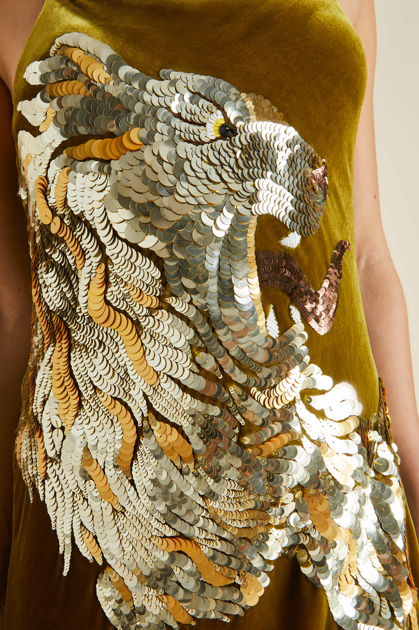 Icon August Gold Embellished Silk Velvet Slip Dress