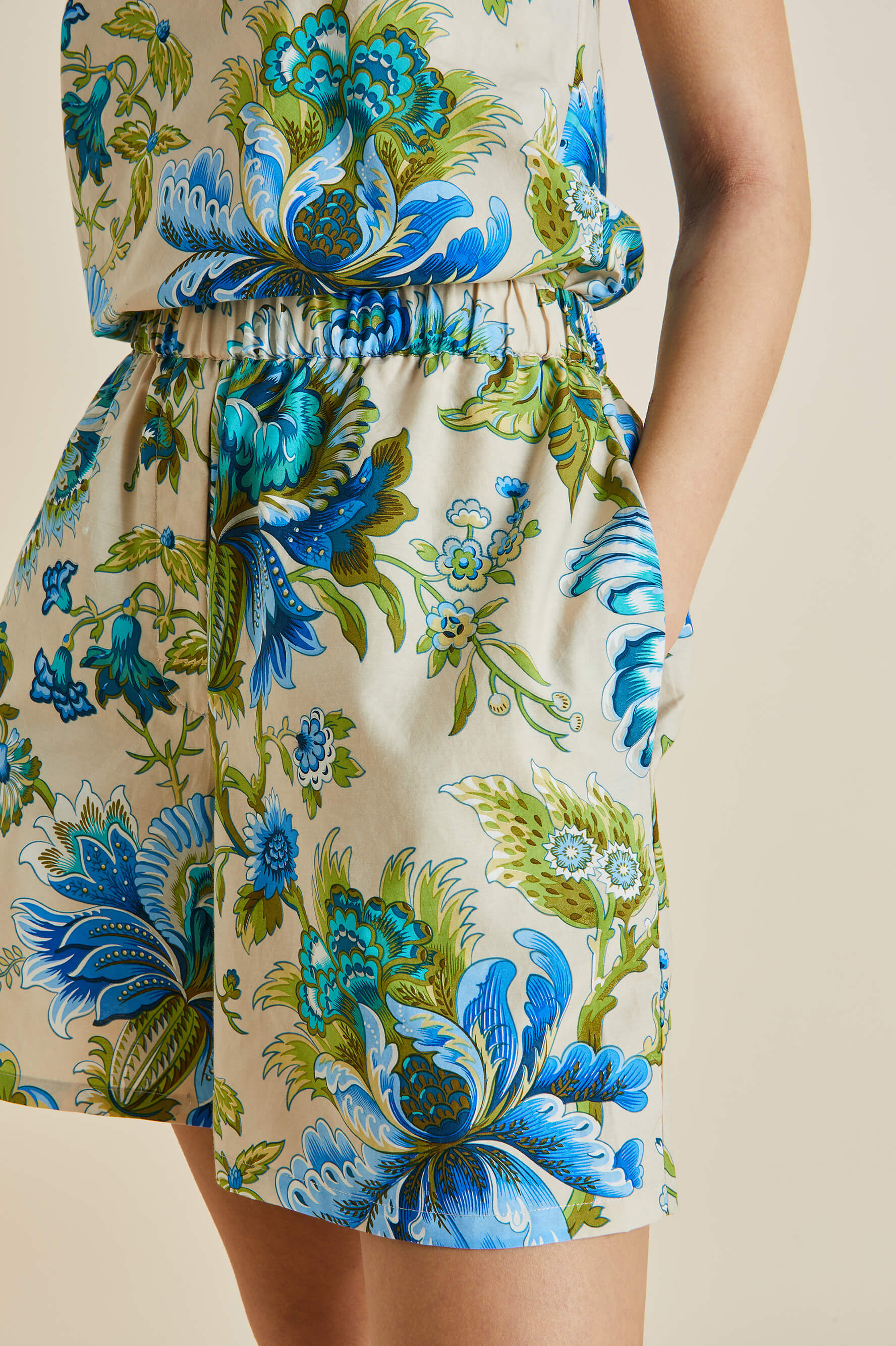 Indya Jasmine Blue Floral Cotton-Silk Pyjamas