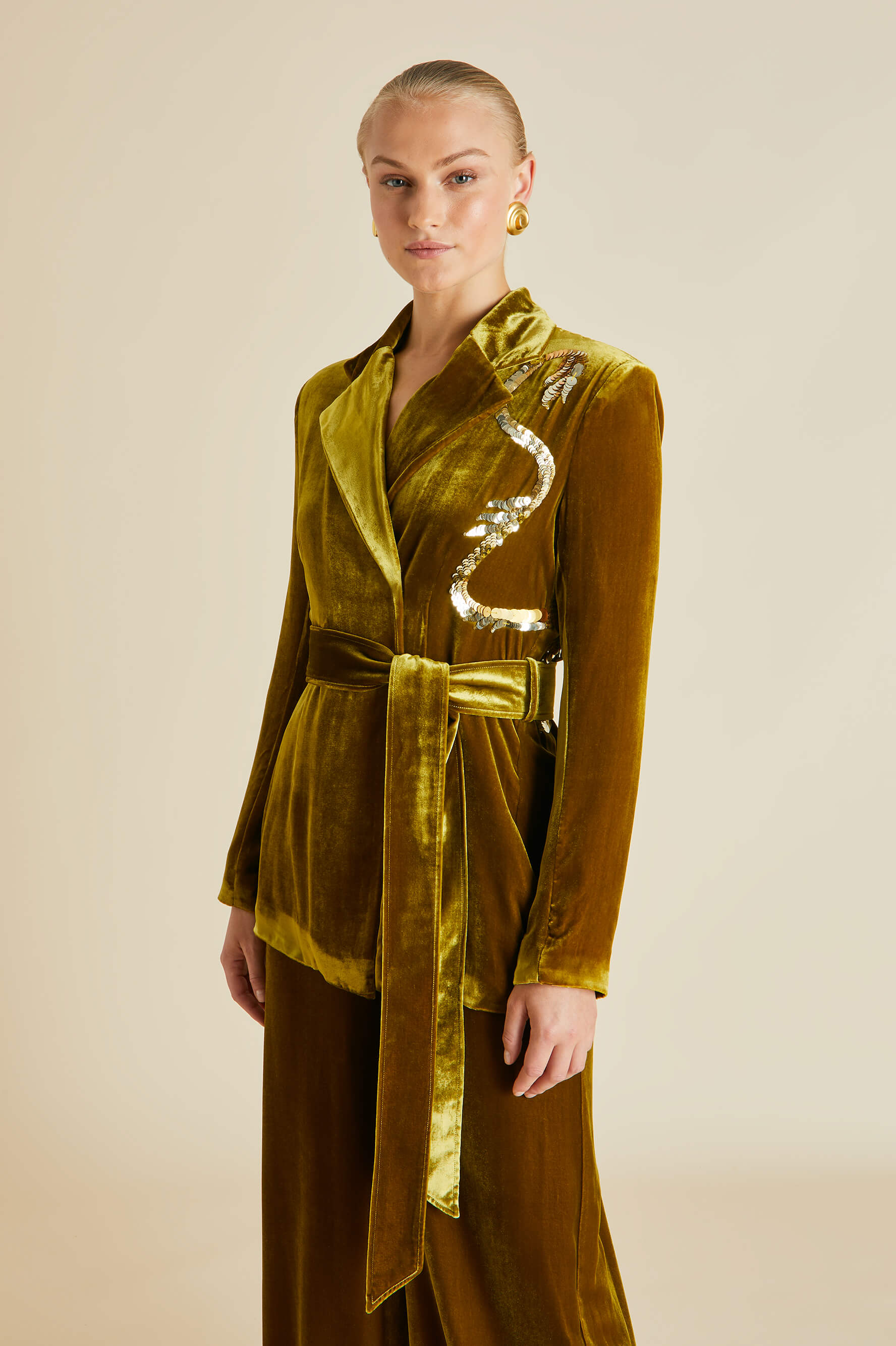 Jagger August Gold Embellished Pyjamas in Silk Velvet