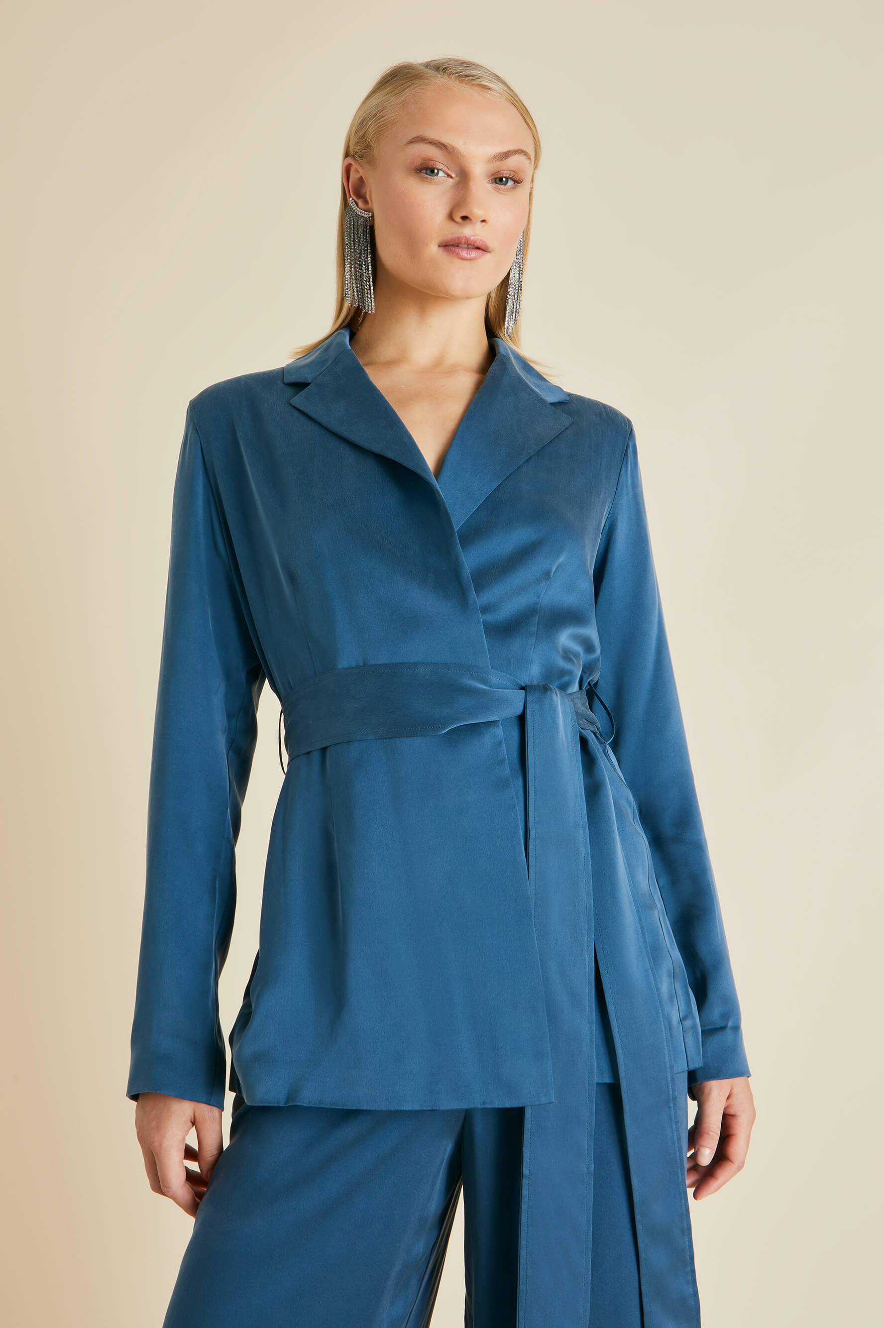 Jagger Steel Blue Pyjamas in Sandwashed Silk