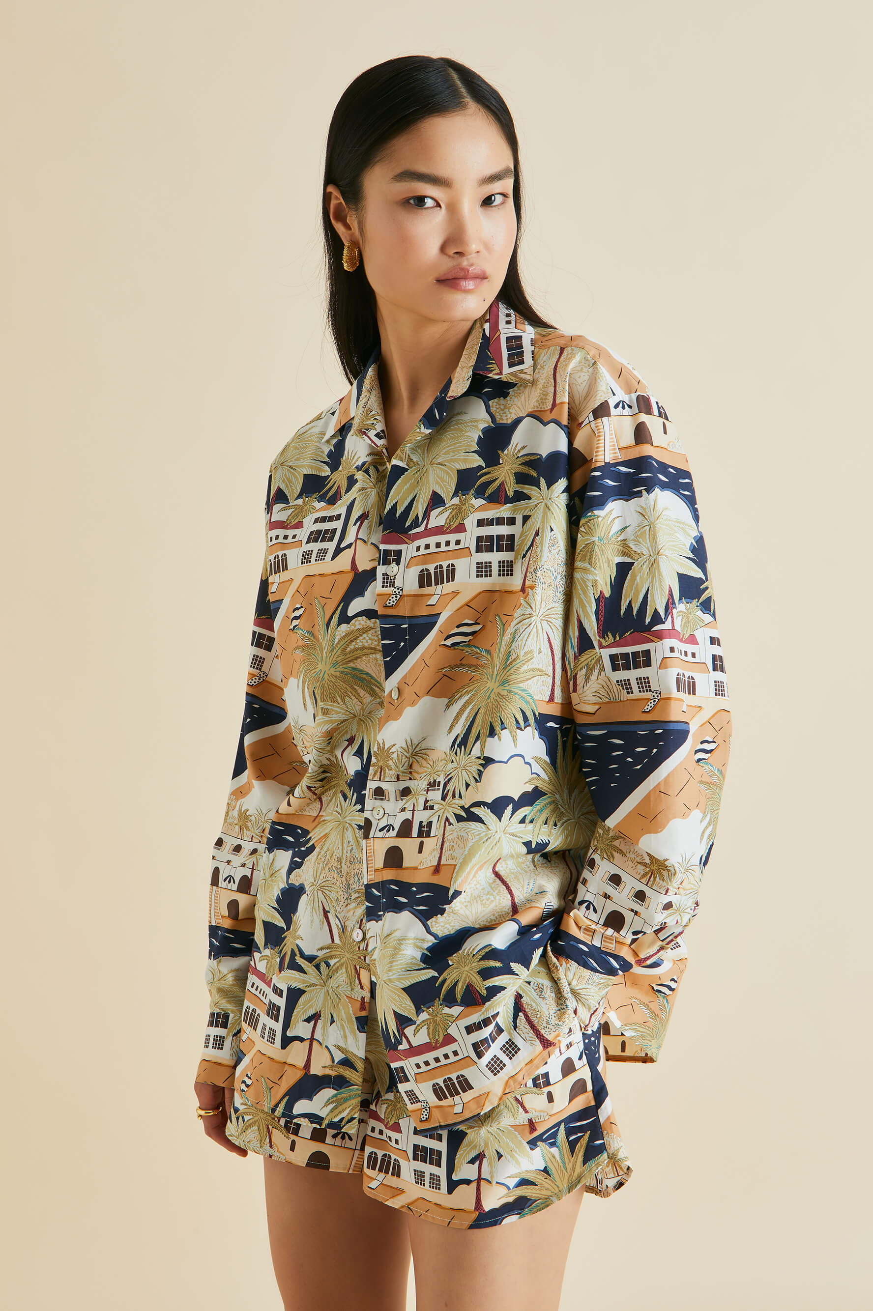 Kick Ponche Navy Palm Cotton-Silk Pyjamas
