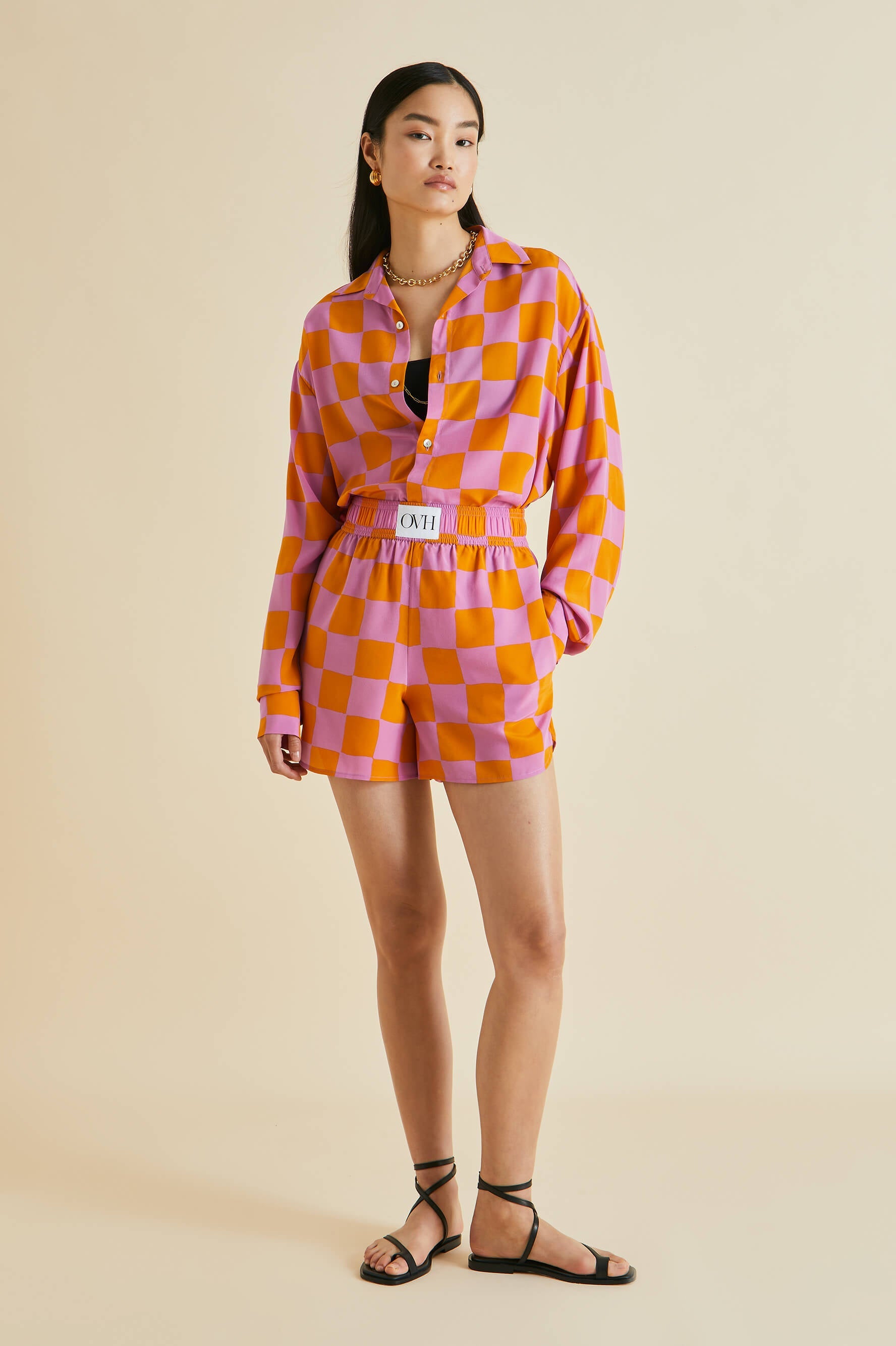 Kick Signac Pink Gingham Silk Crêpe de Chine Pyjamas