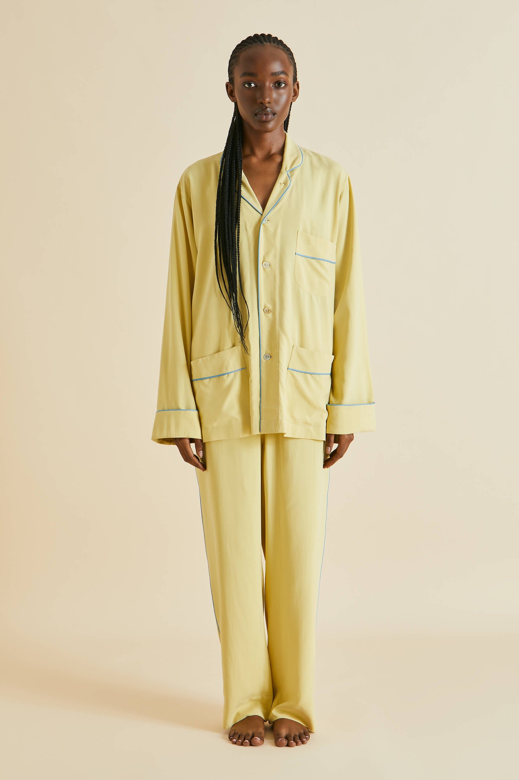 Olivia von Halle  Laurent Yellow Sandwashed Silk Pyjamas