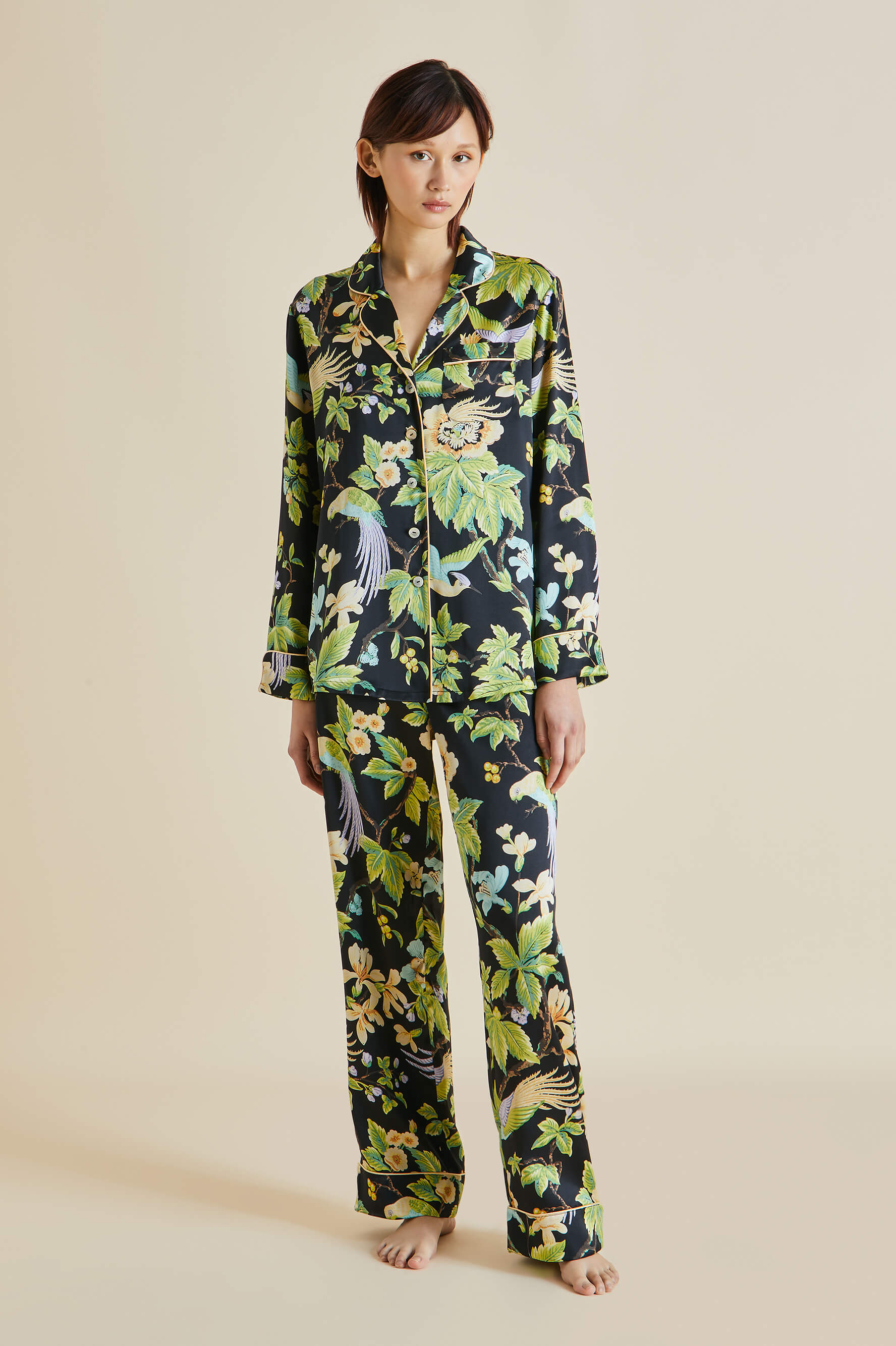 Lila Alkonist Black Floral Silk Satin Pyjamas