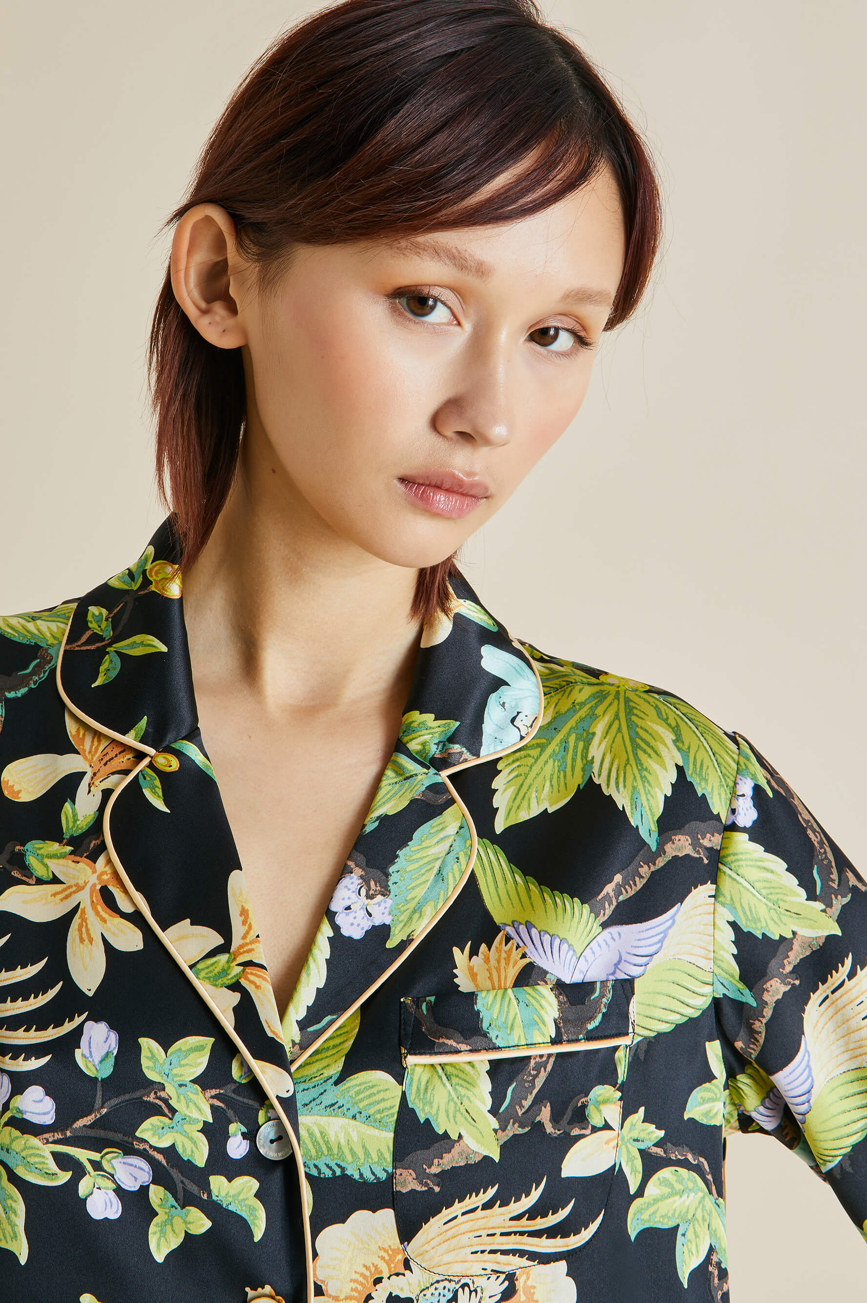 Lila Alkonist Black Floral Silk Satin Pyjamas